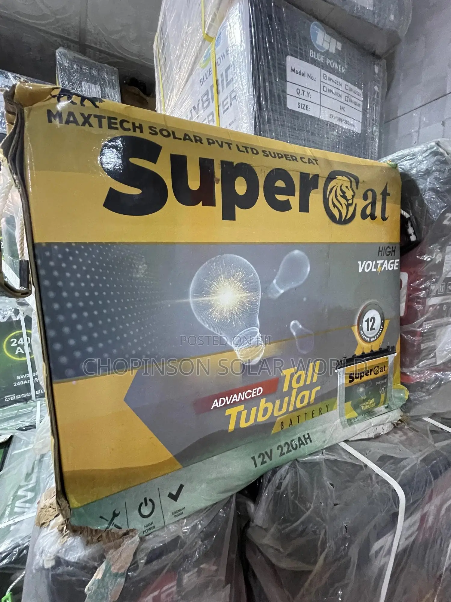 Solar Energy Super Cat Tall Tubular Battery 220ah/12votts