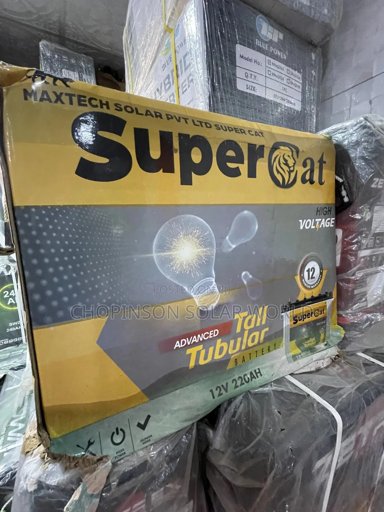 Solar Energy Super Cat Tall Tubular Battery 220ah/12votts