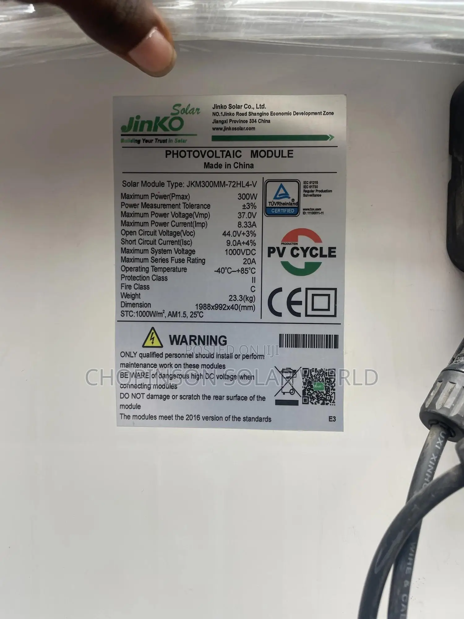 Solar Energy Jinko Panels 72cell 300watts/24votts