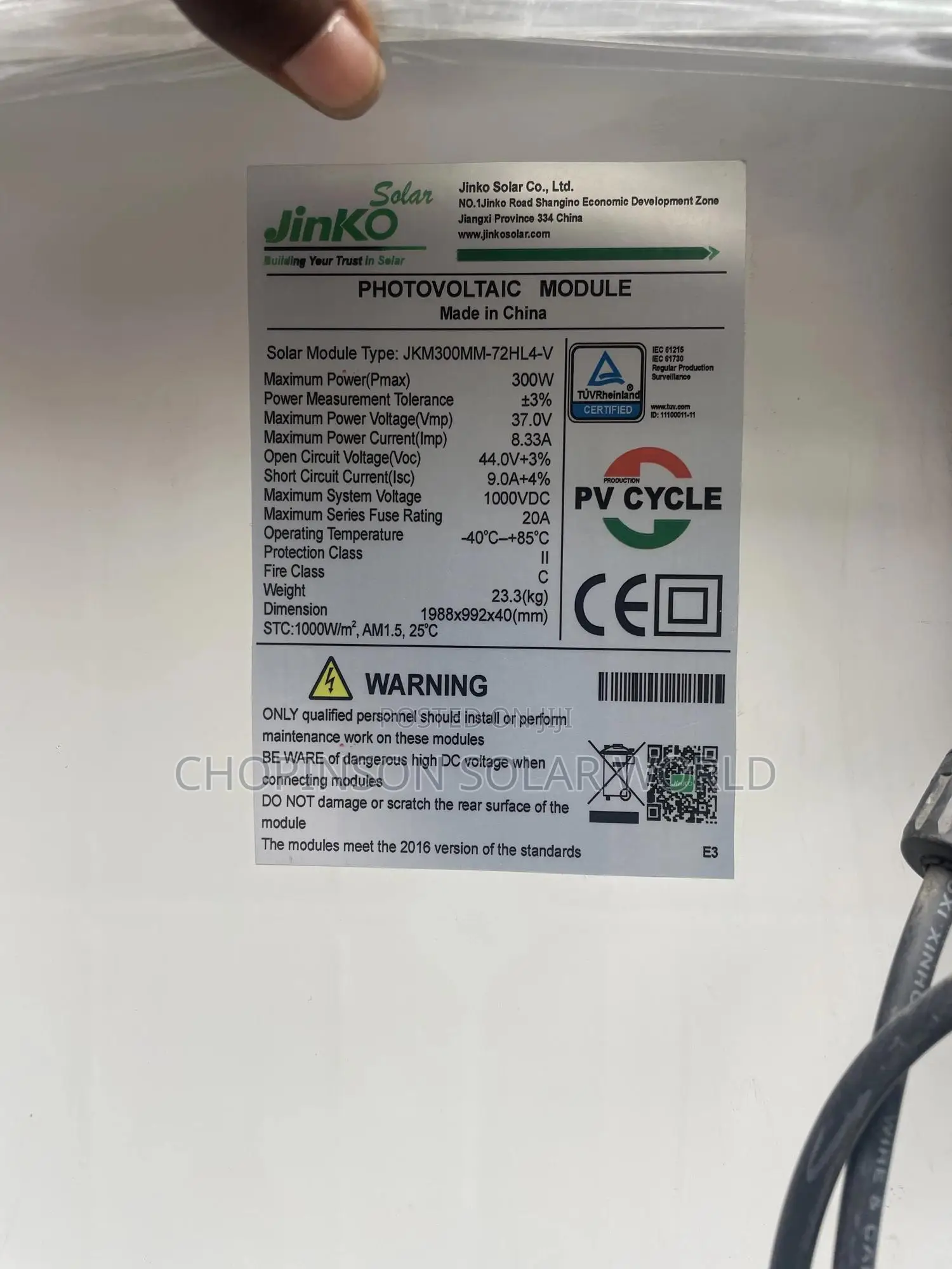 Solar Energy Jinko Panels 72cell 300watts/24votts