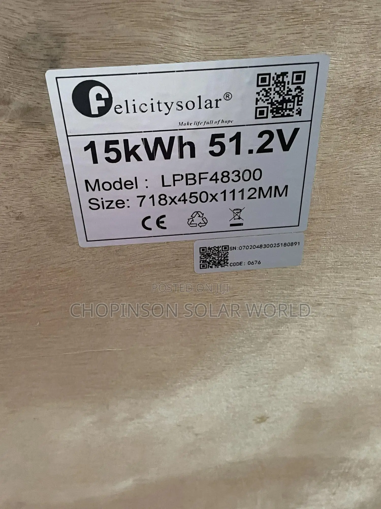 Solar Energy Felicity Lithium Iron Battery 15kwh/51.2votts