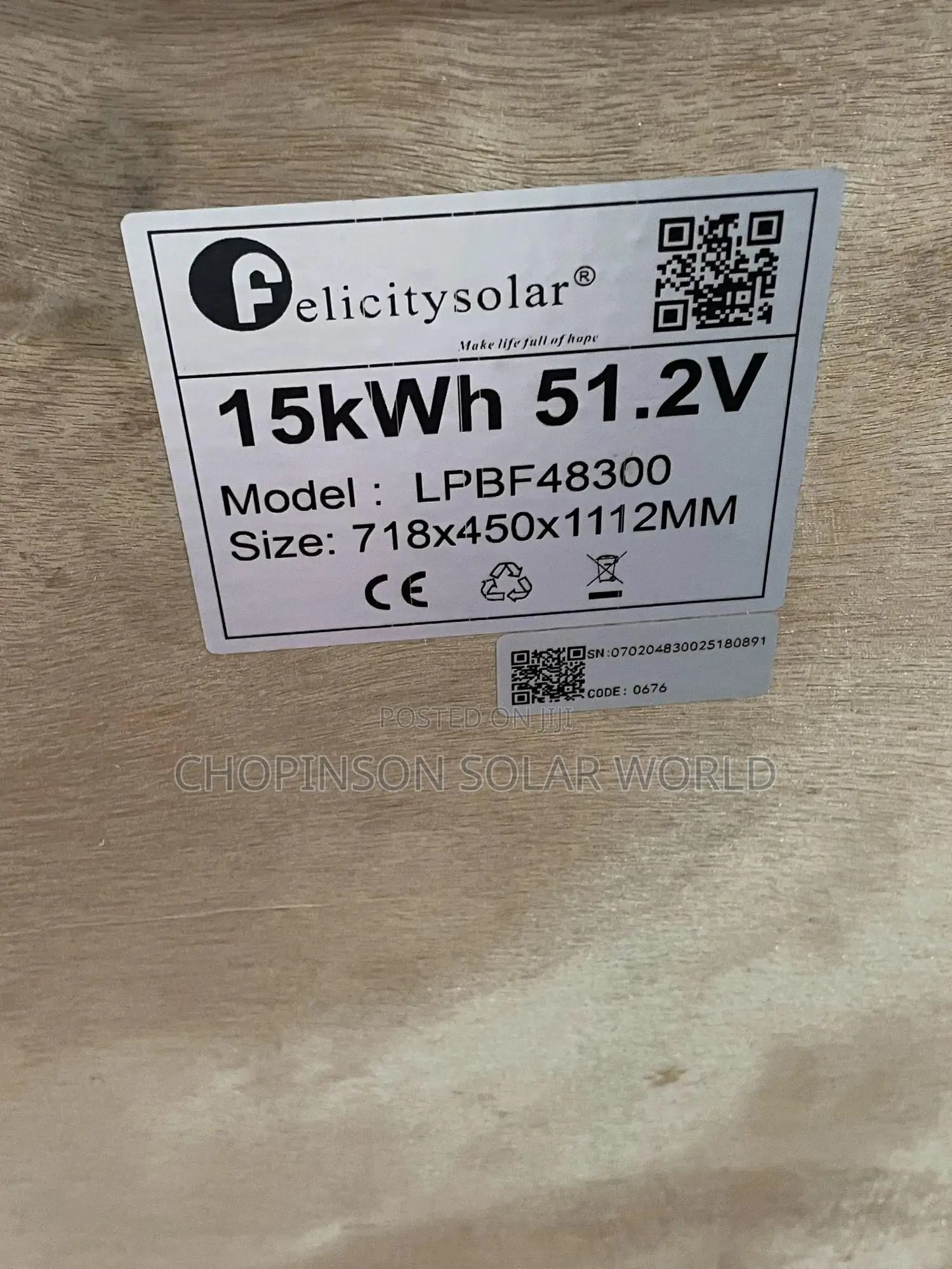 Solar Energy Felicity Lithium Iron Battery 15kwh/51.2votts