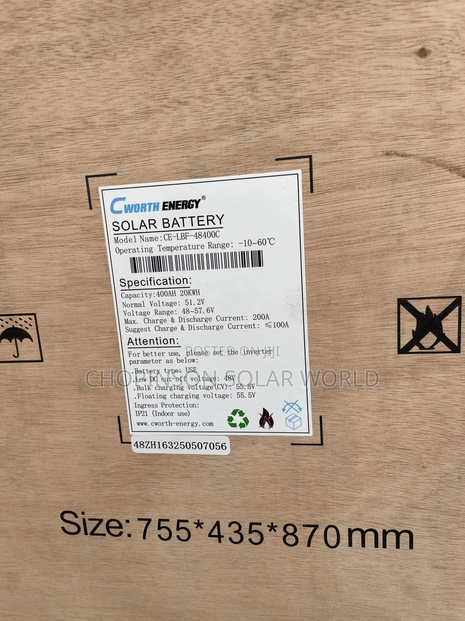Solar Energy Cworth Lithium Ion Battery 20kwh/51.2votts