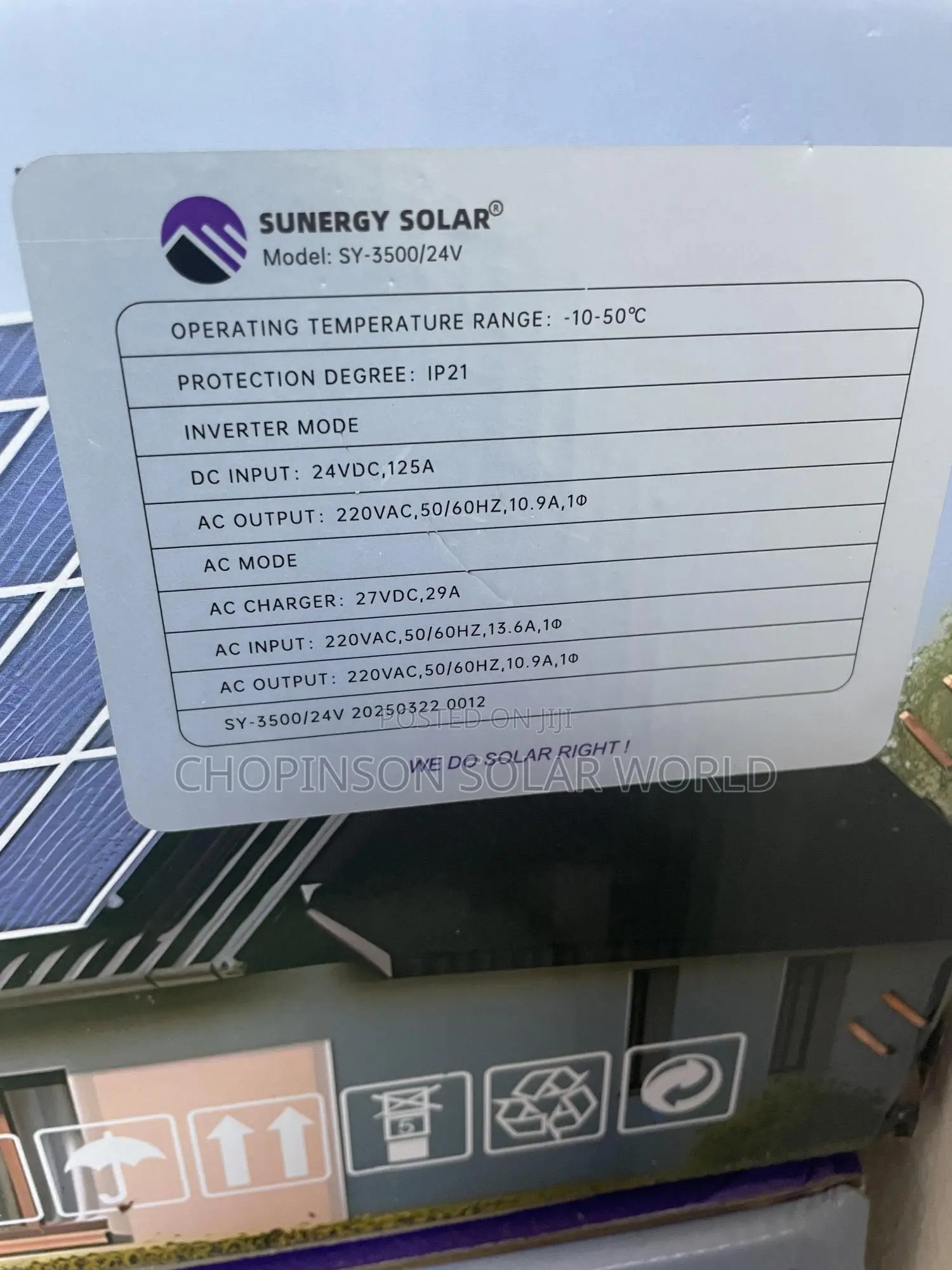 Solar Energy Sunergy Solar Inverter 3.5kva/24v