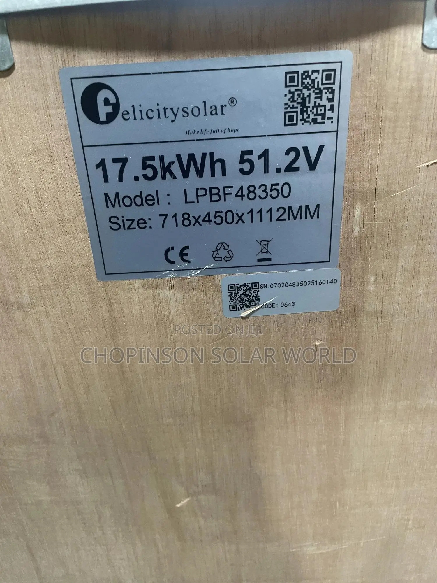 Solar Energy Felicity Iron Lithium Battery 17.5kwh 51.2v