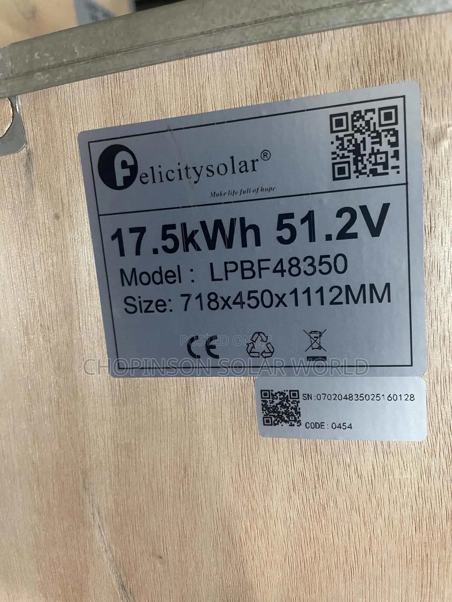 Solar Energy Felicity Iron Lithium Battery 17.5kwh 51.2v