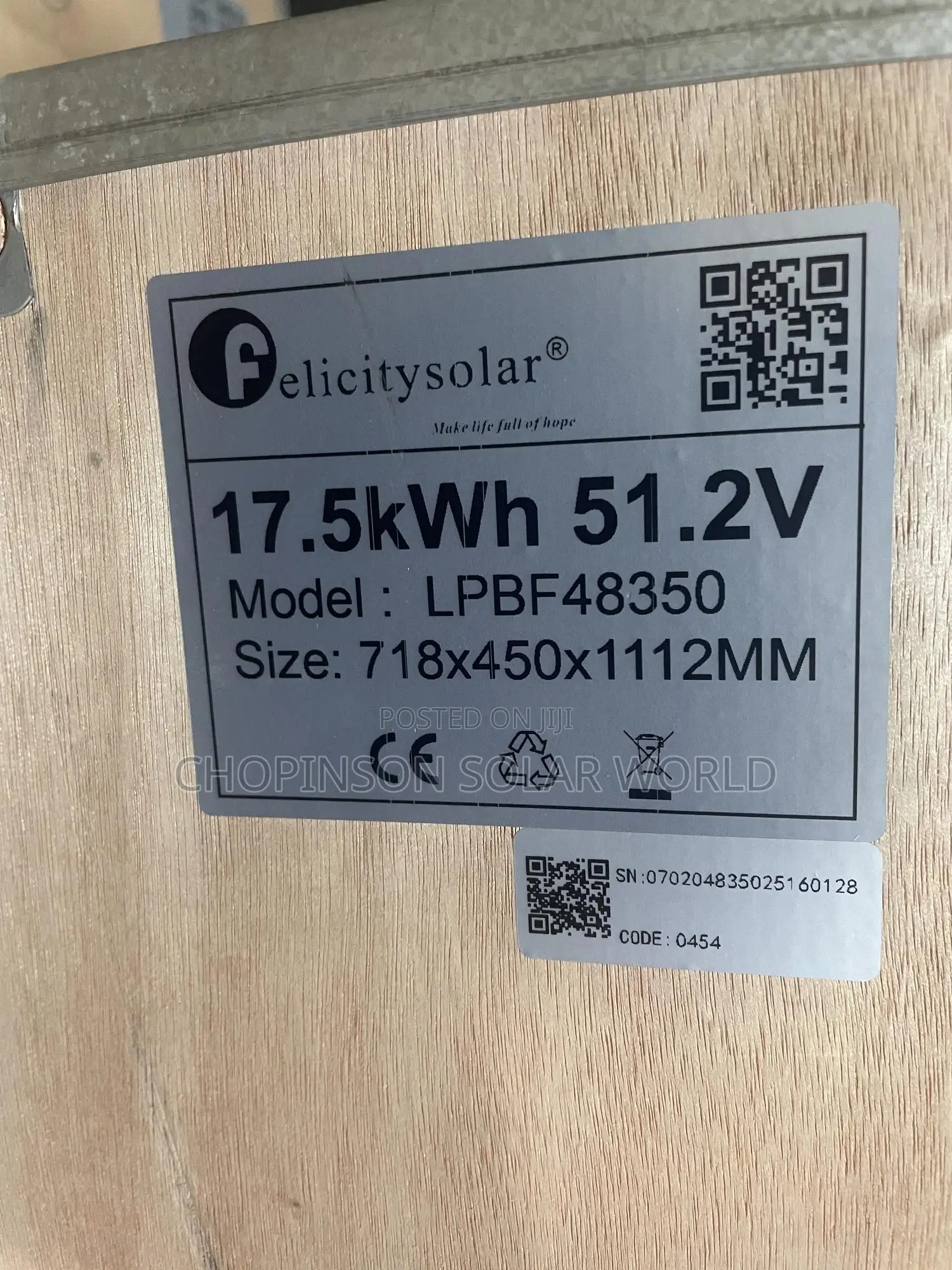Solar Energy Felicity Iron Lithium Battery 17.5kwh 51.2v
