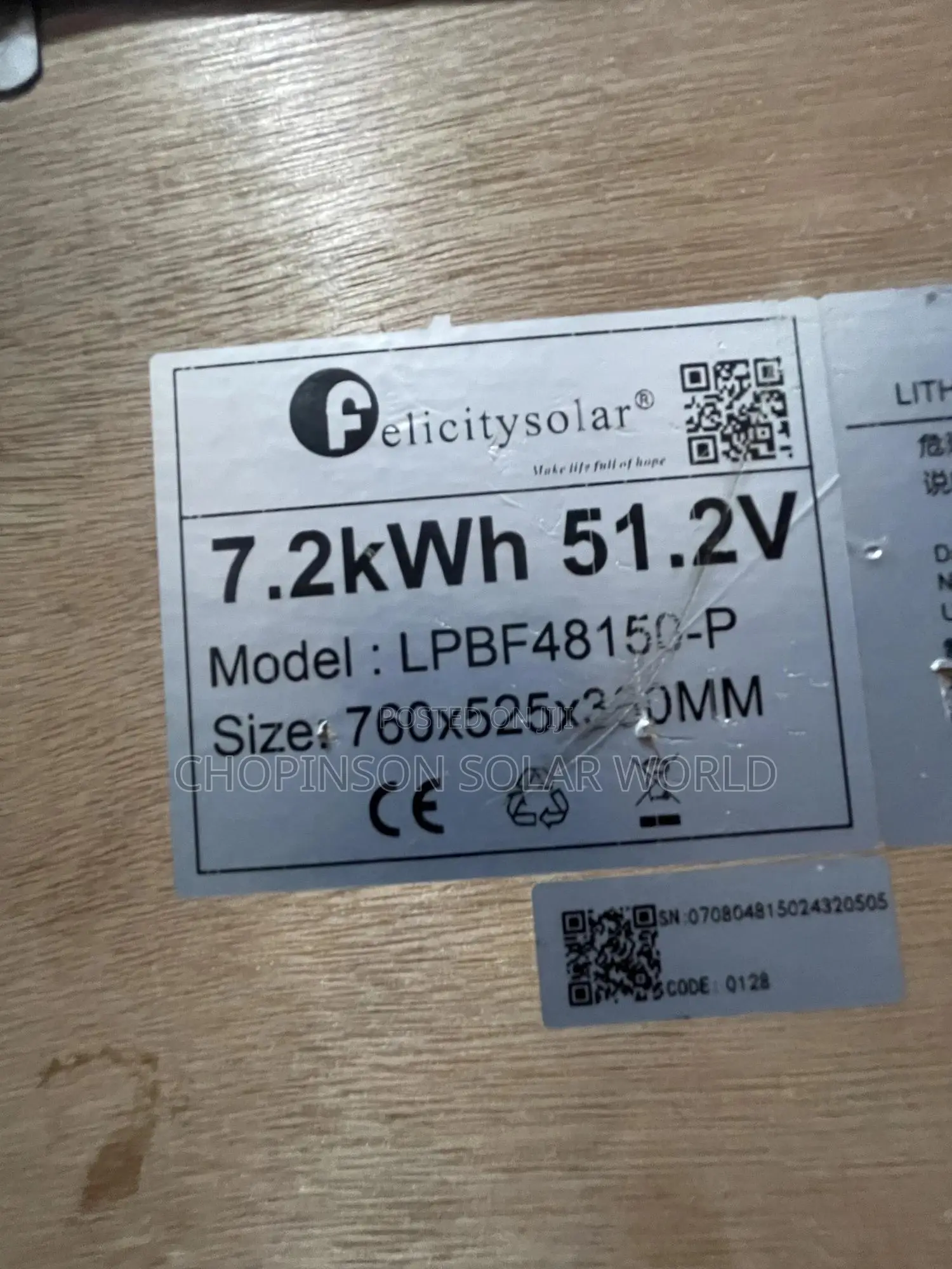 Solar Energy Felicity Lithium Battery 7.2kwh/5.2