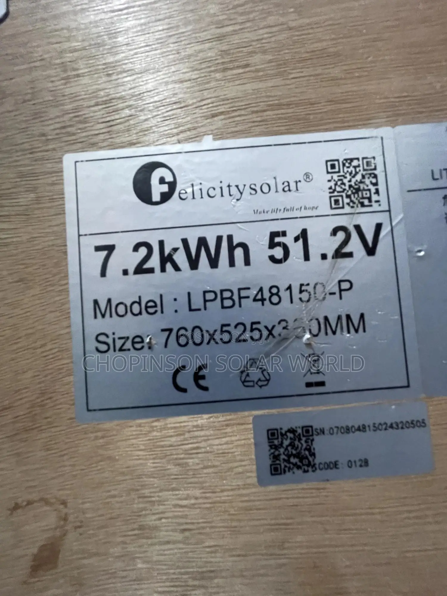 Solar Energy Felicity Lithium Battery 7.2kwh/5.2