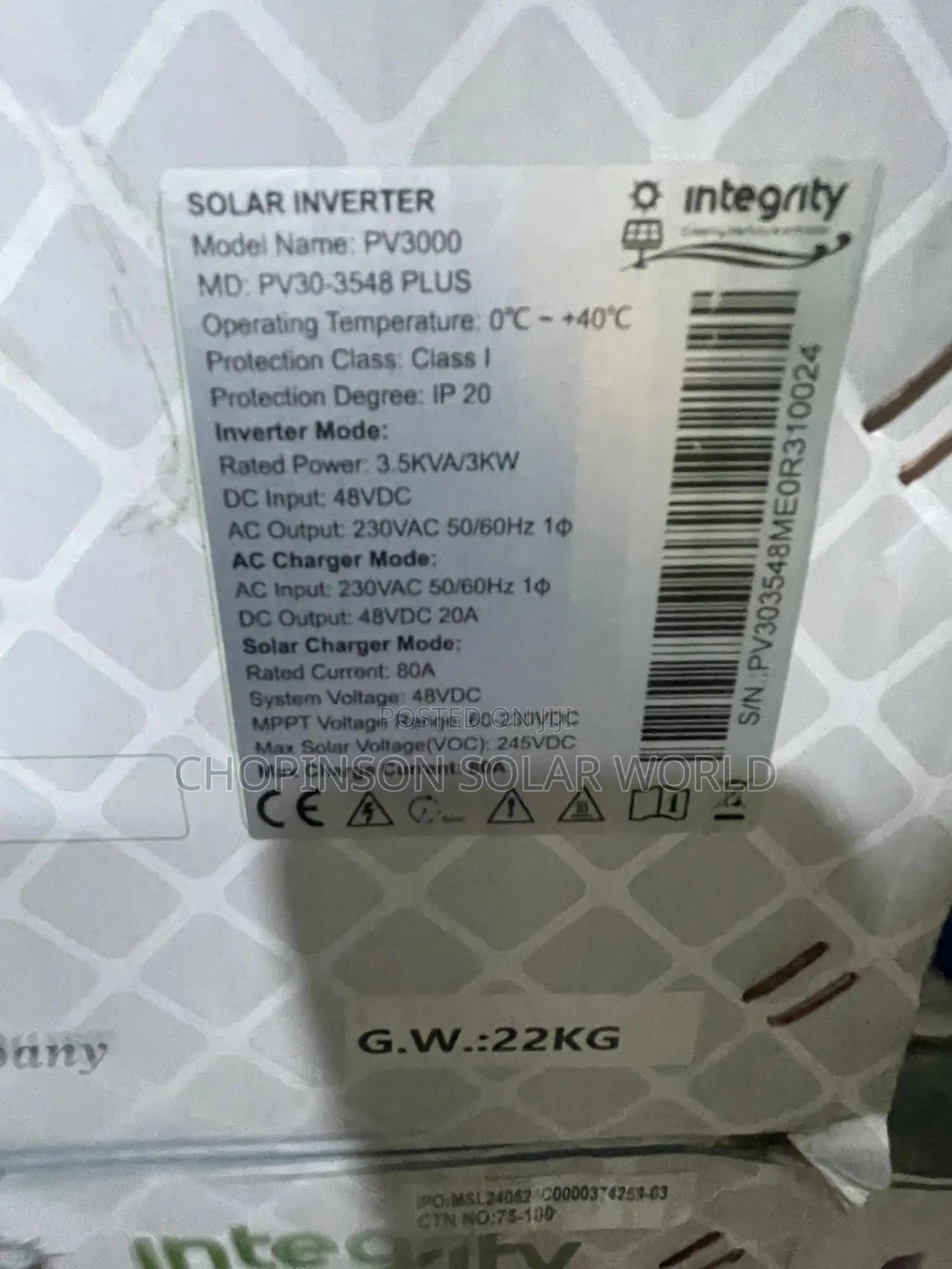 Solar Energy Intergrity Inverter Non Hybrid 3.5kva/48v