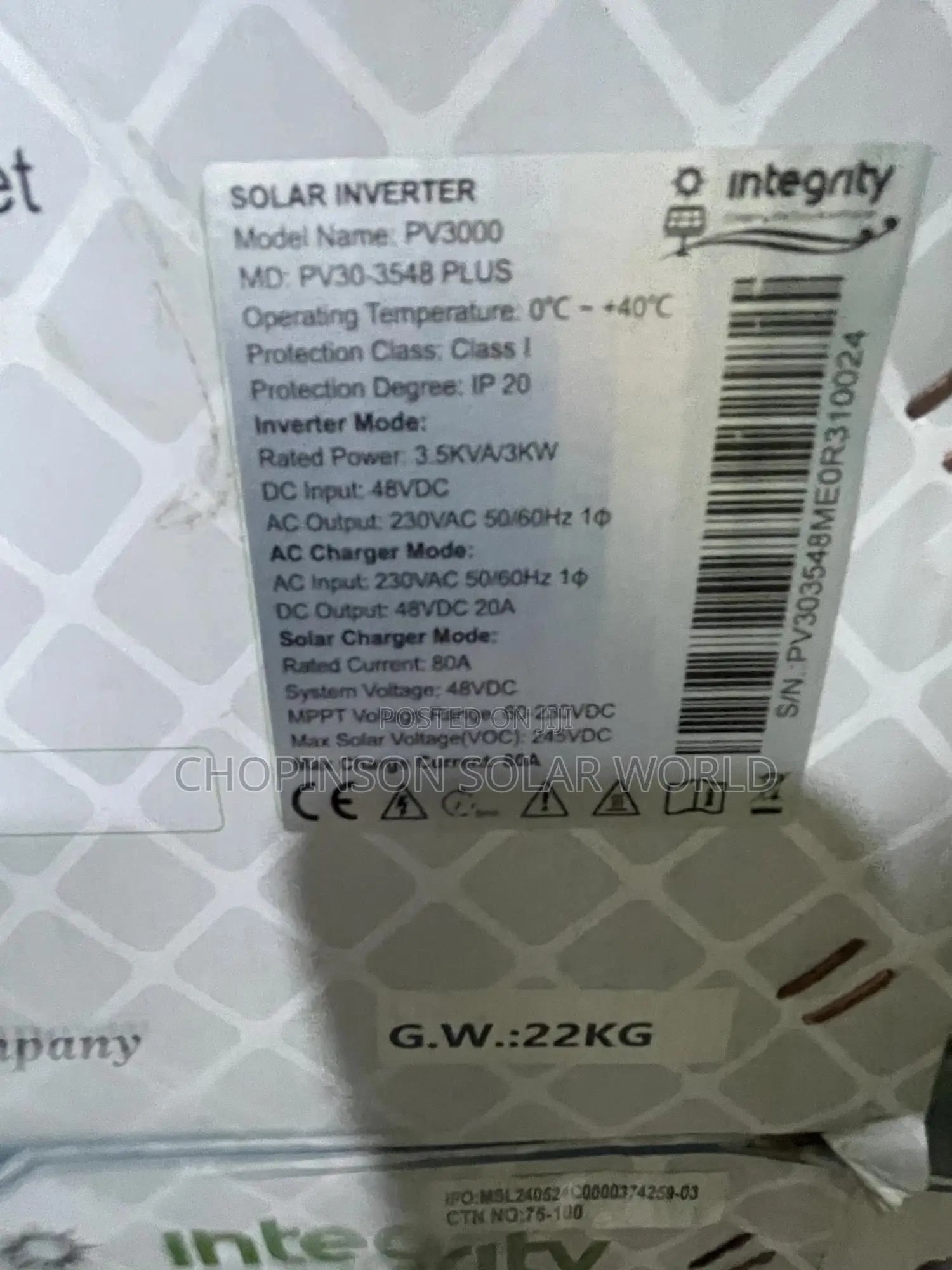 Solar Energy Intergrity Inverter Non Hybrid 3.5kva/48v