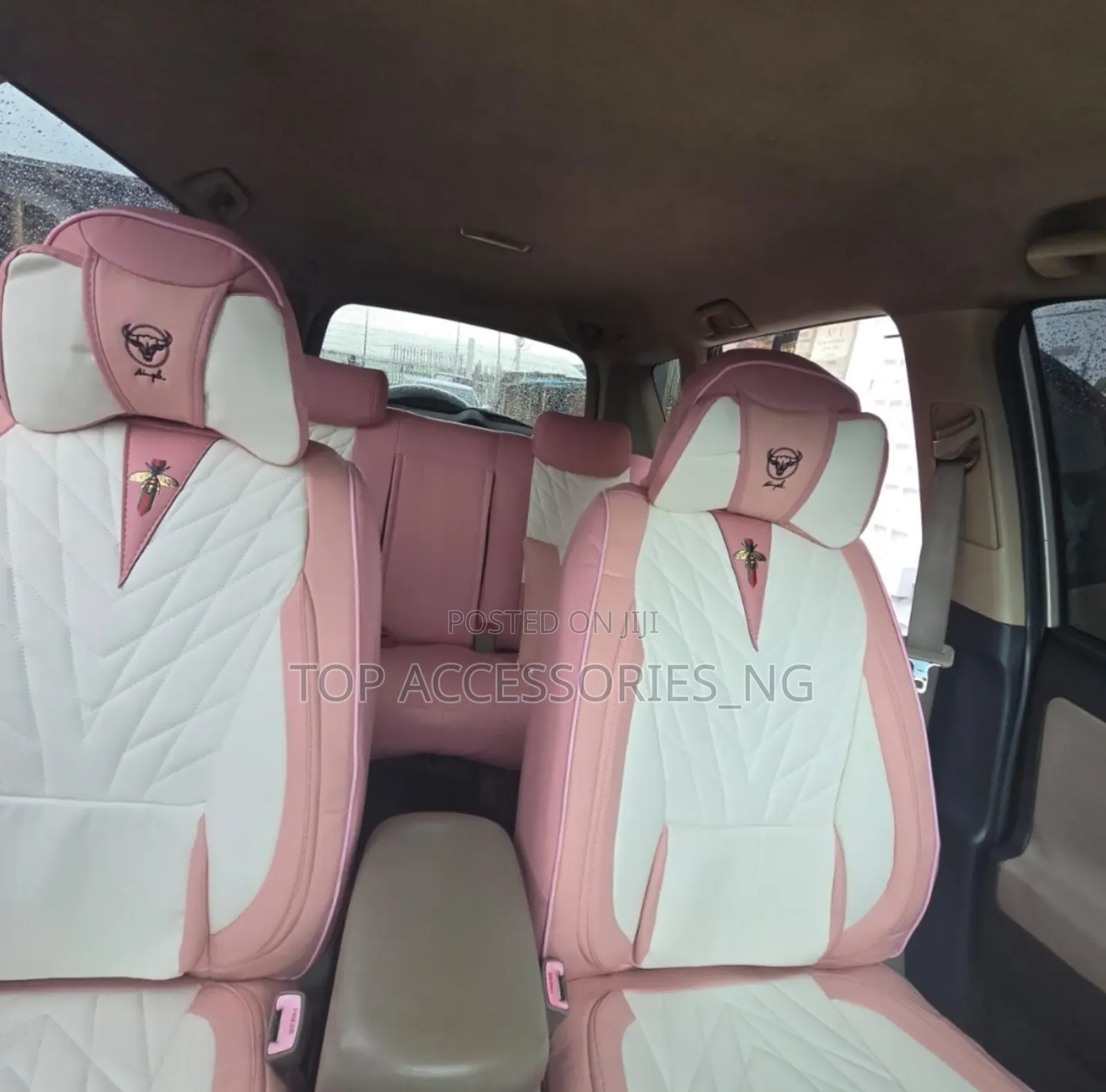 Pink and Cream Leather Seat Cover