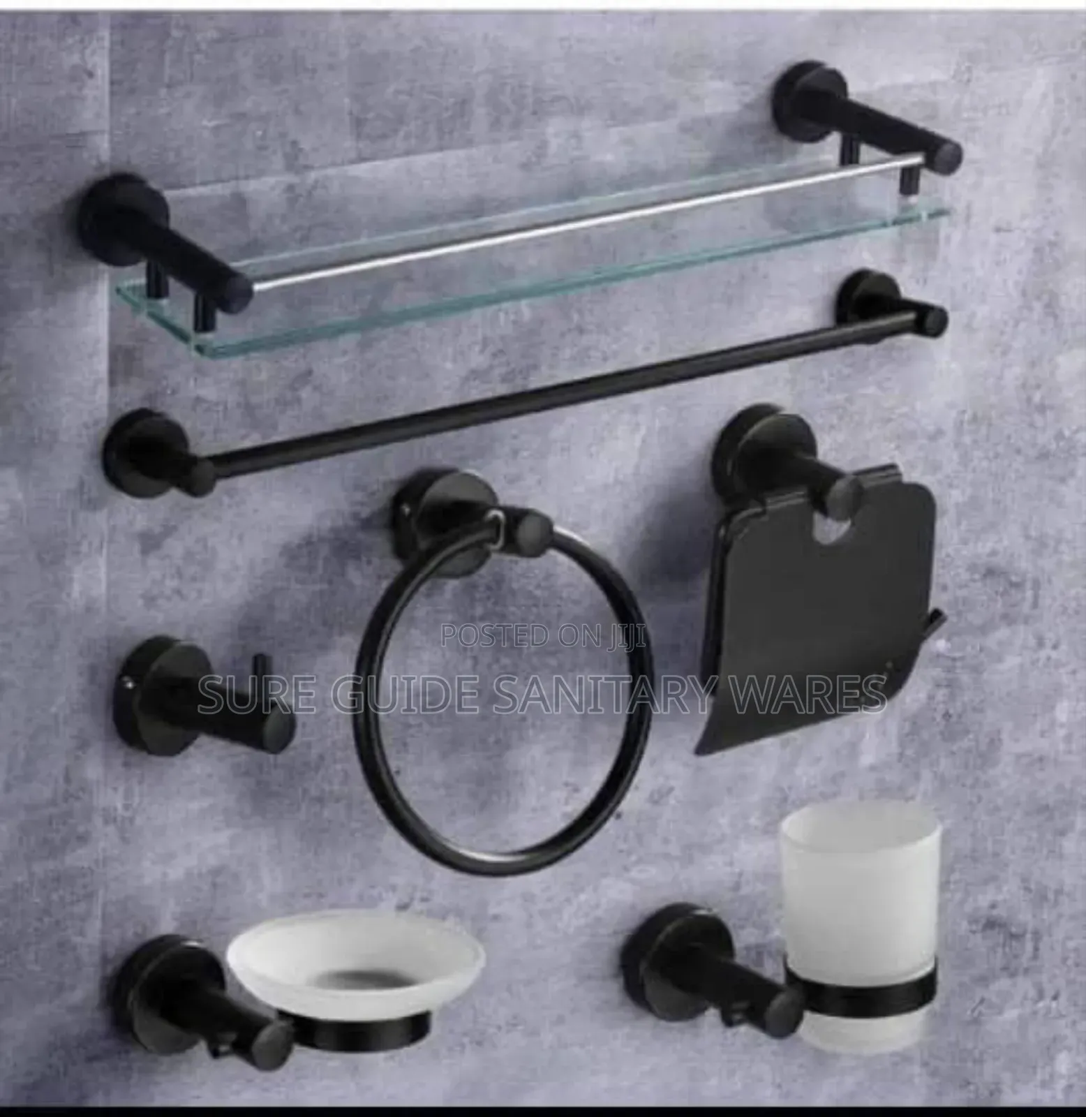 Matt Black Complete Set of Bathroom Accessories
