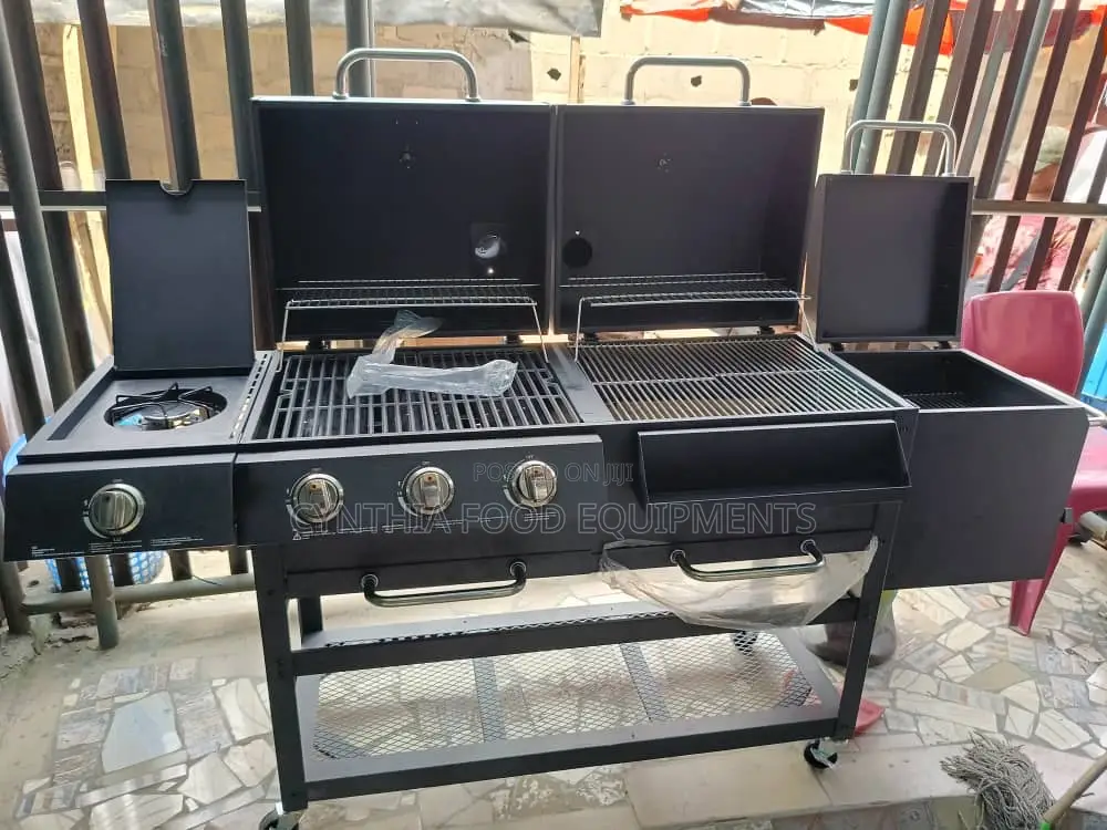 Charcoal and Gas Barbecue With Cook Box and Stove With Under Shelf