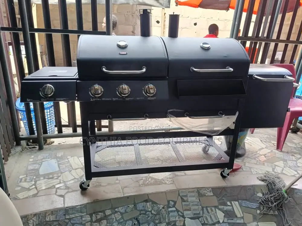 Charcoal and Gas Barbecue With Cook Box and Stove With Under Shelf