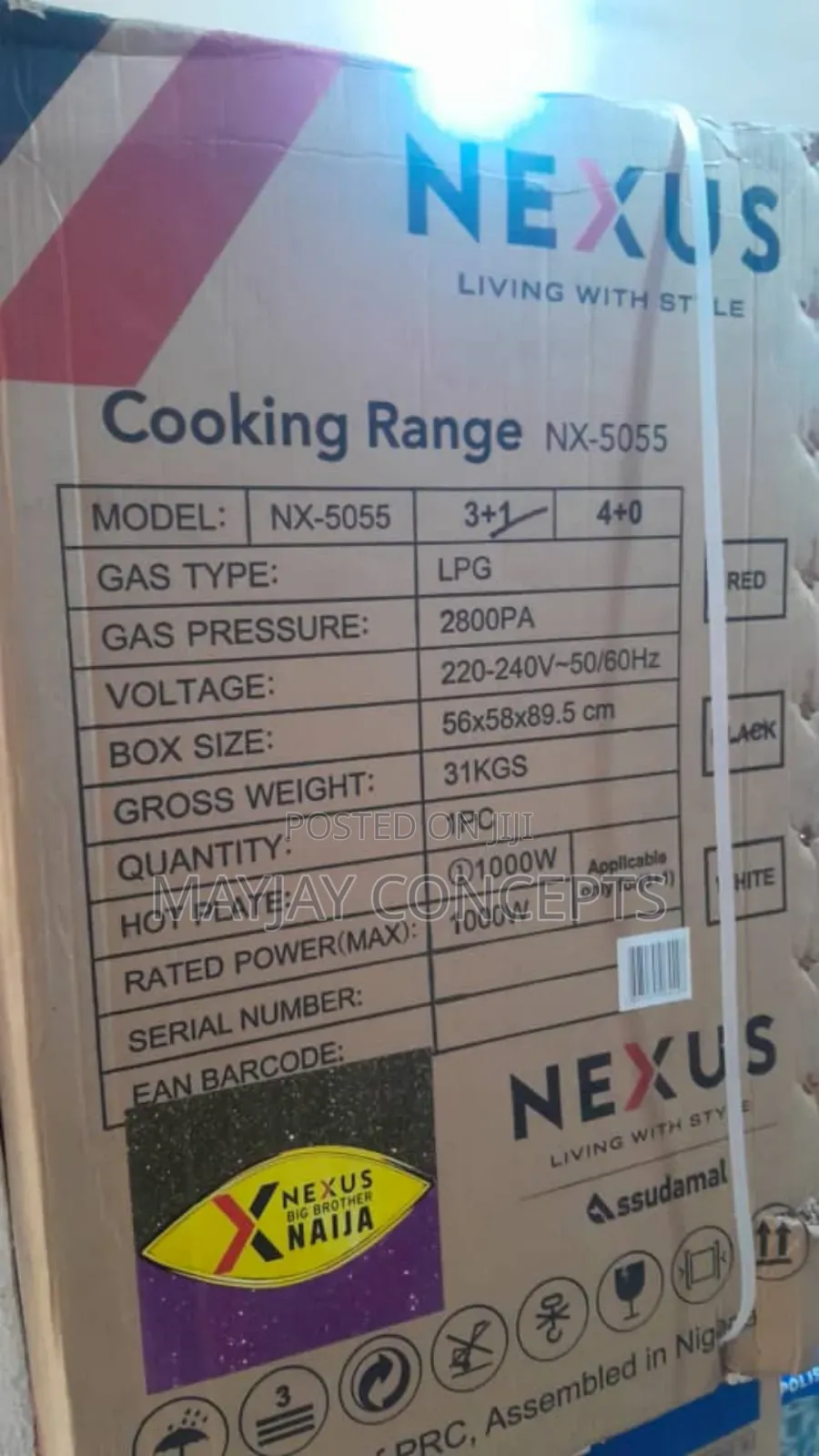 Nexus Free Standing 3 Gas Burner + 1 Electric Hot Plate With Oven