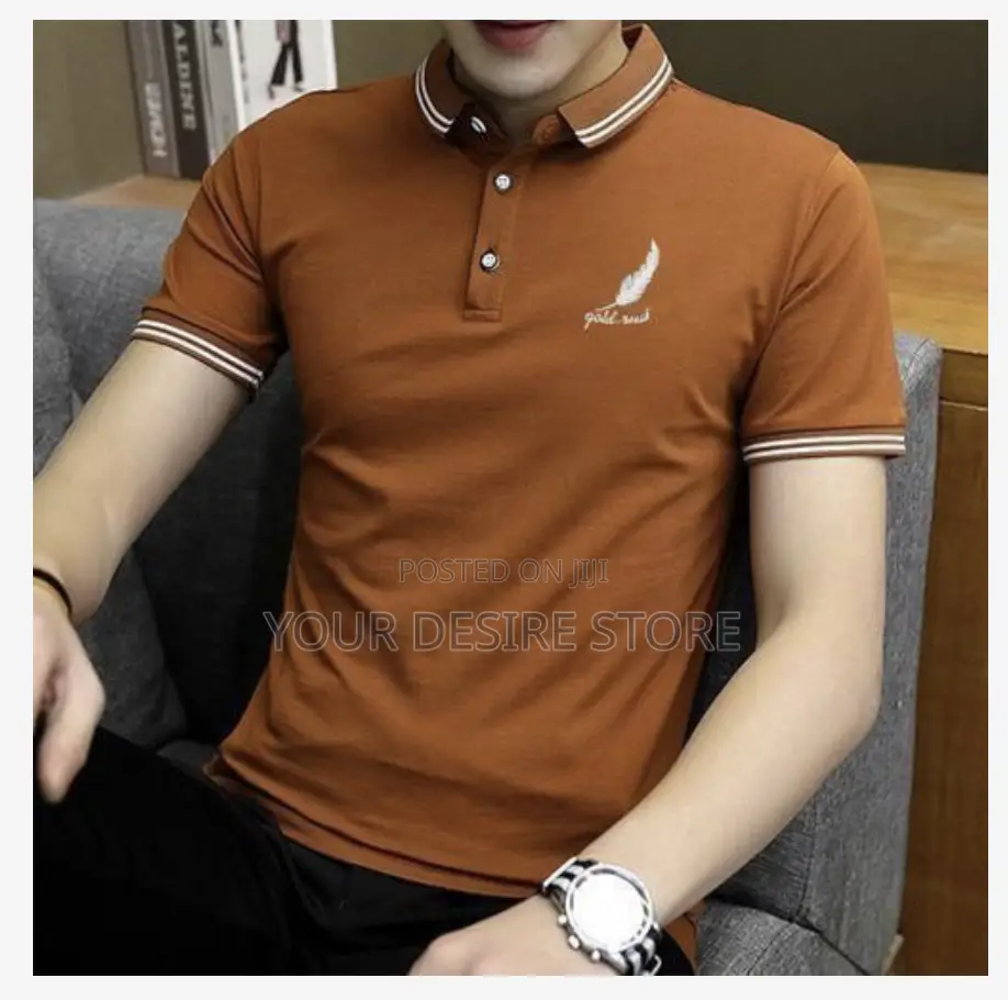 Dou-Color Men's Polo Shirt Business T-Shirt – Brown