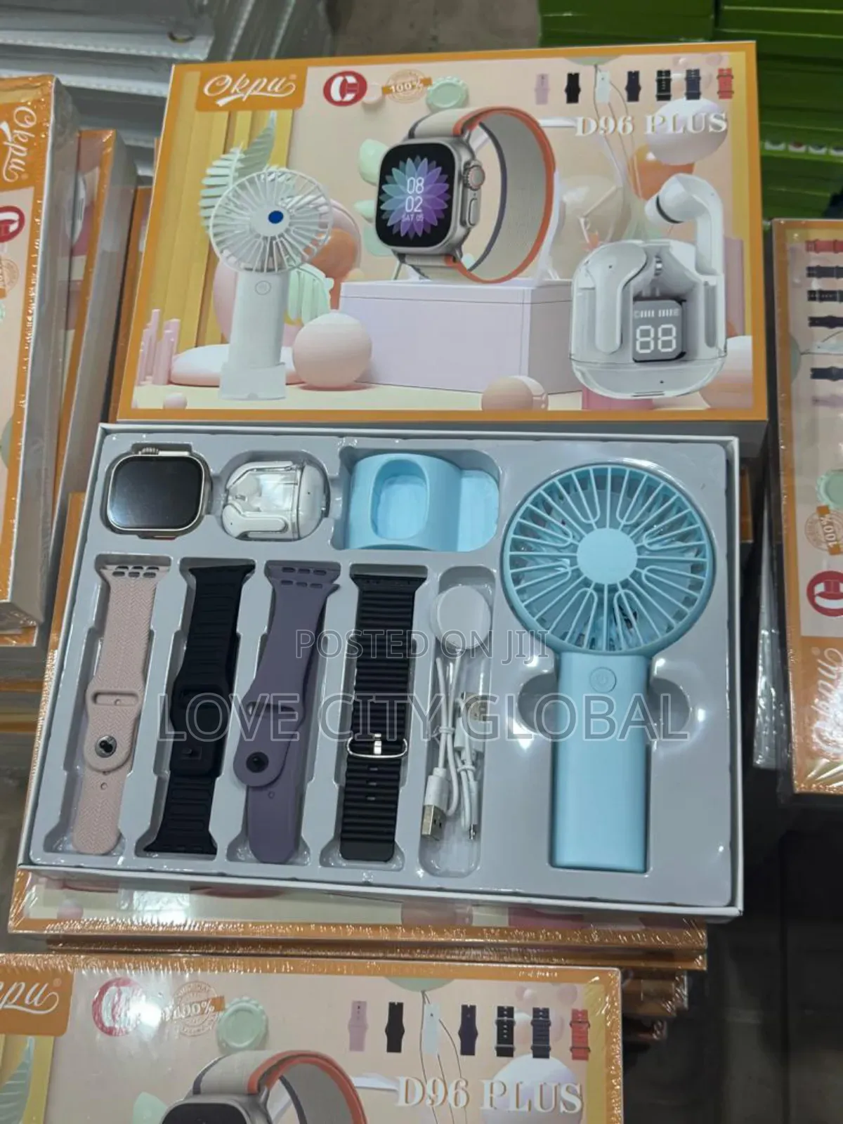 Okpu D96 Plus Smartwatch Amoled Display Mini Fan, Earbuds, 4 Straps