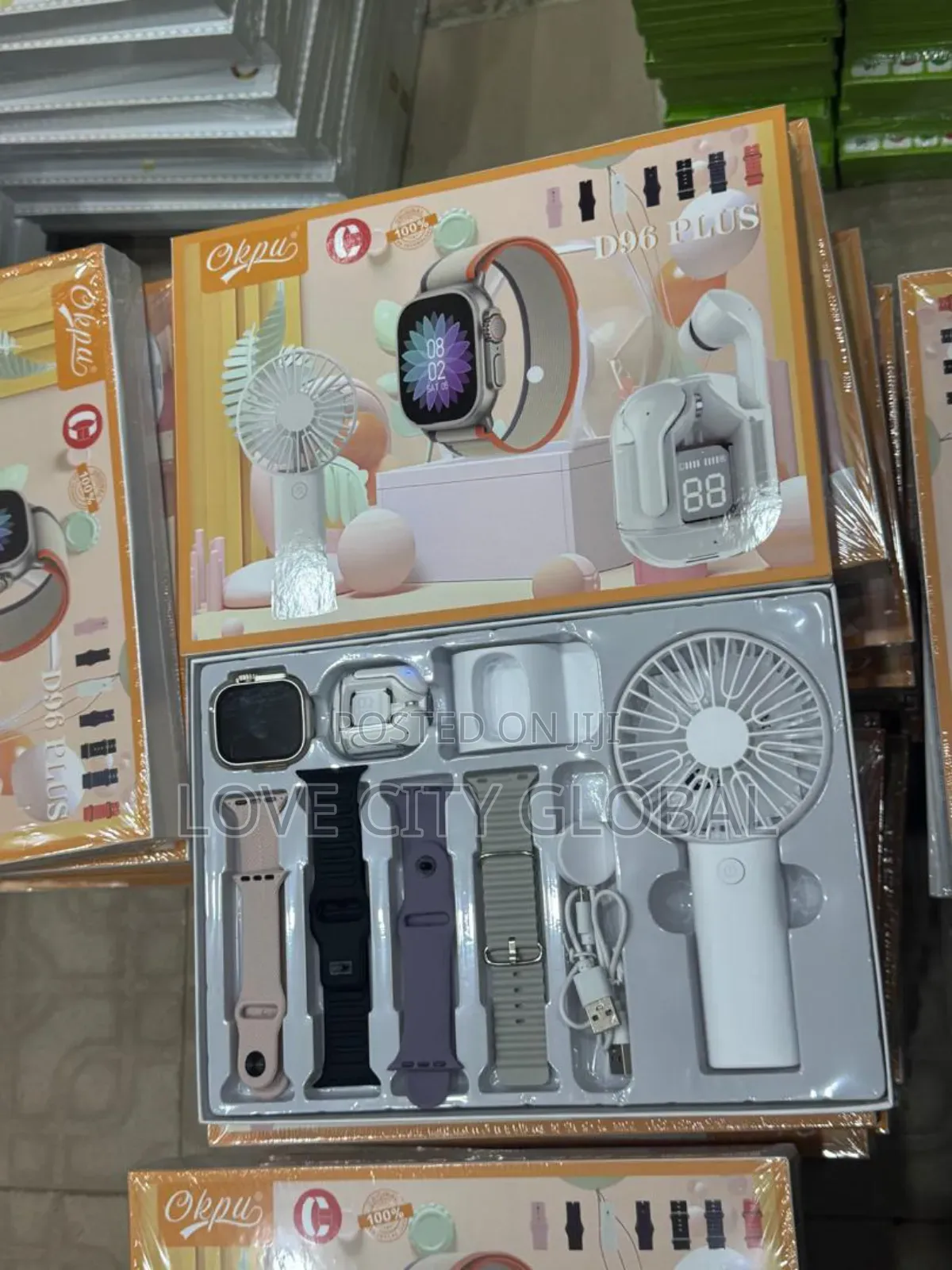 Okpu D96 Plus Smartwatch Amoled Display Mini Fan, Earbuds, 4 Straps
