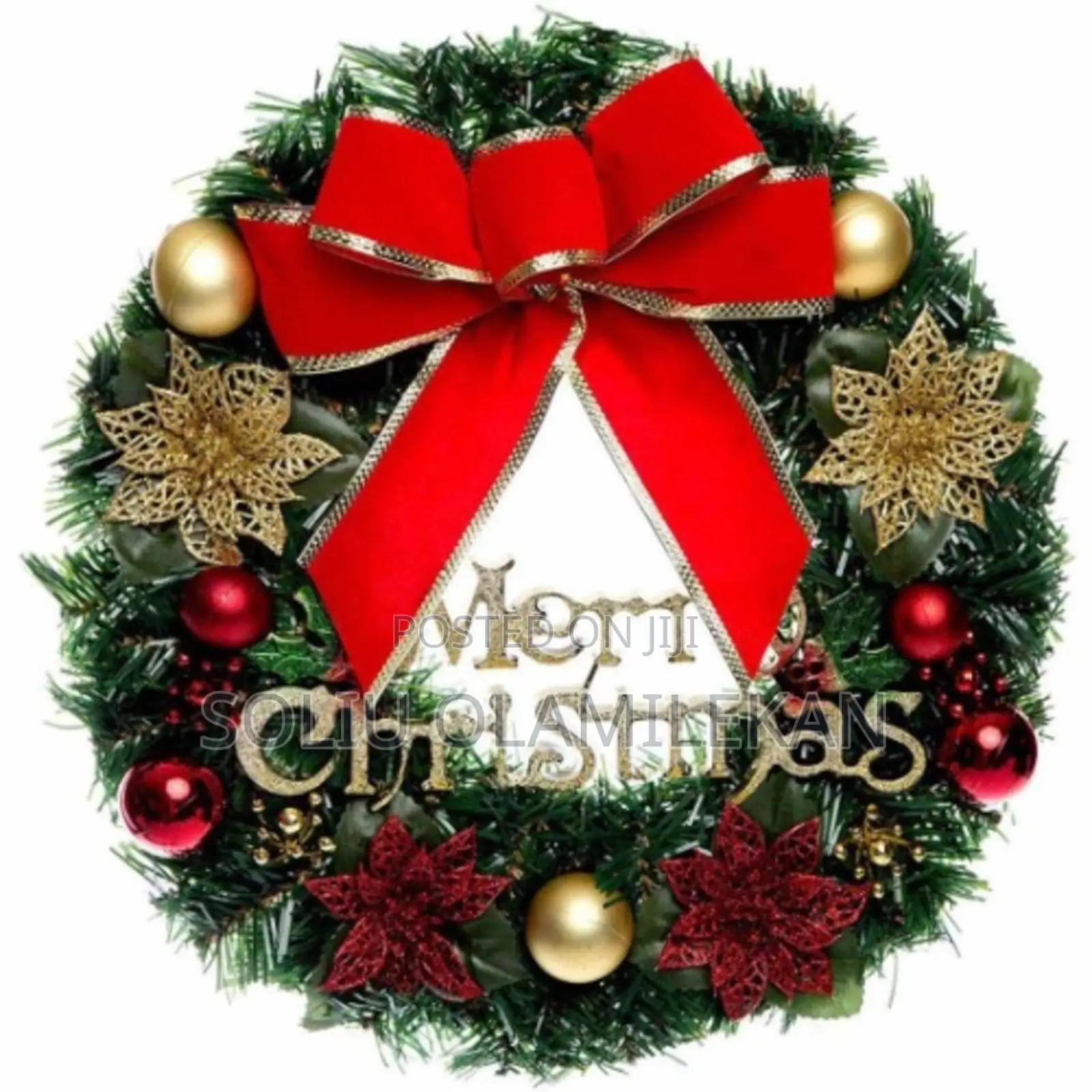 Christmas Wreath With Ribbon and Bells Ornament