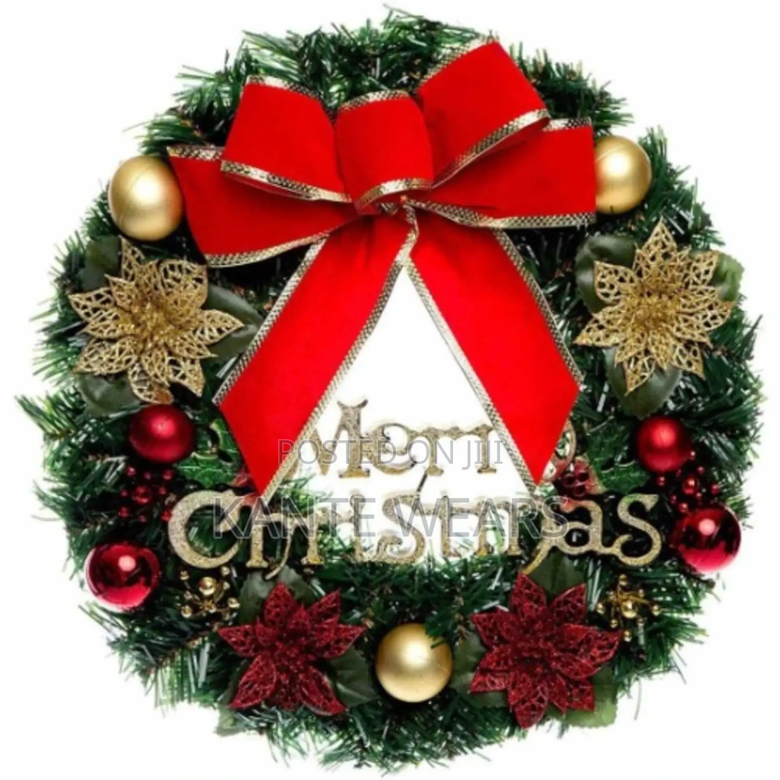 Christmas Wreath With Ribbon and Bells Ornament