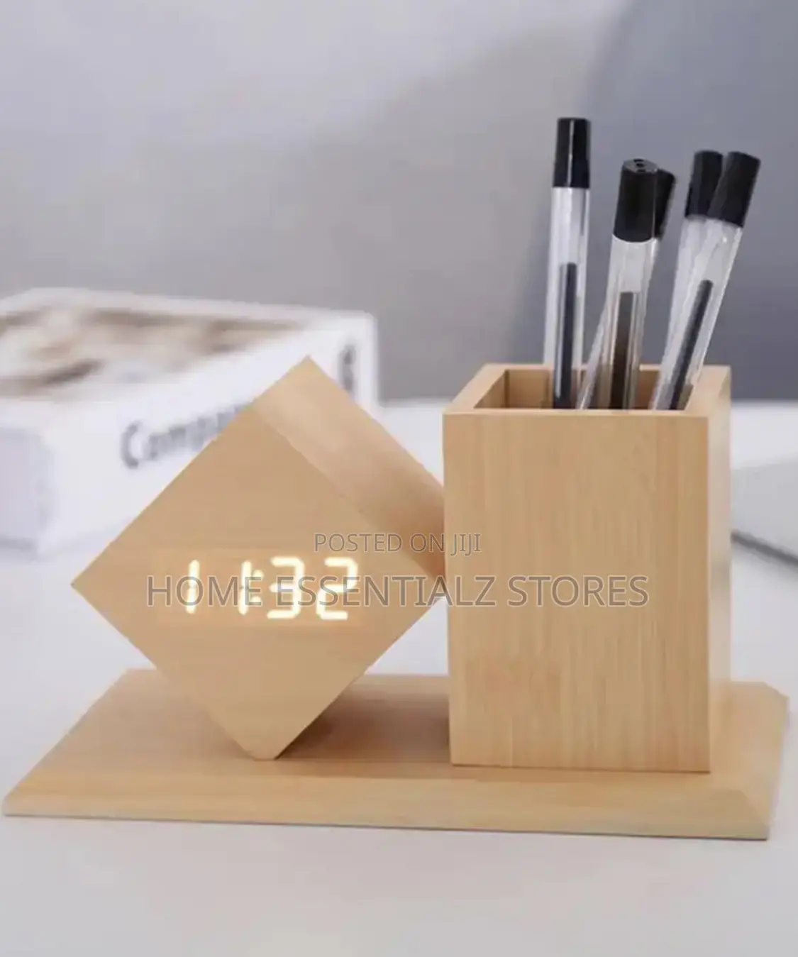 Wooden Digital Led Alarm Table Clock With Pen Holder - Kite and Round