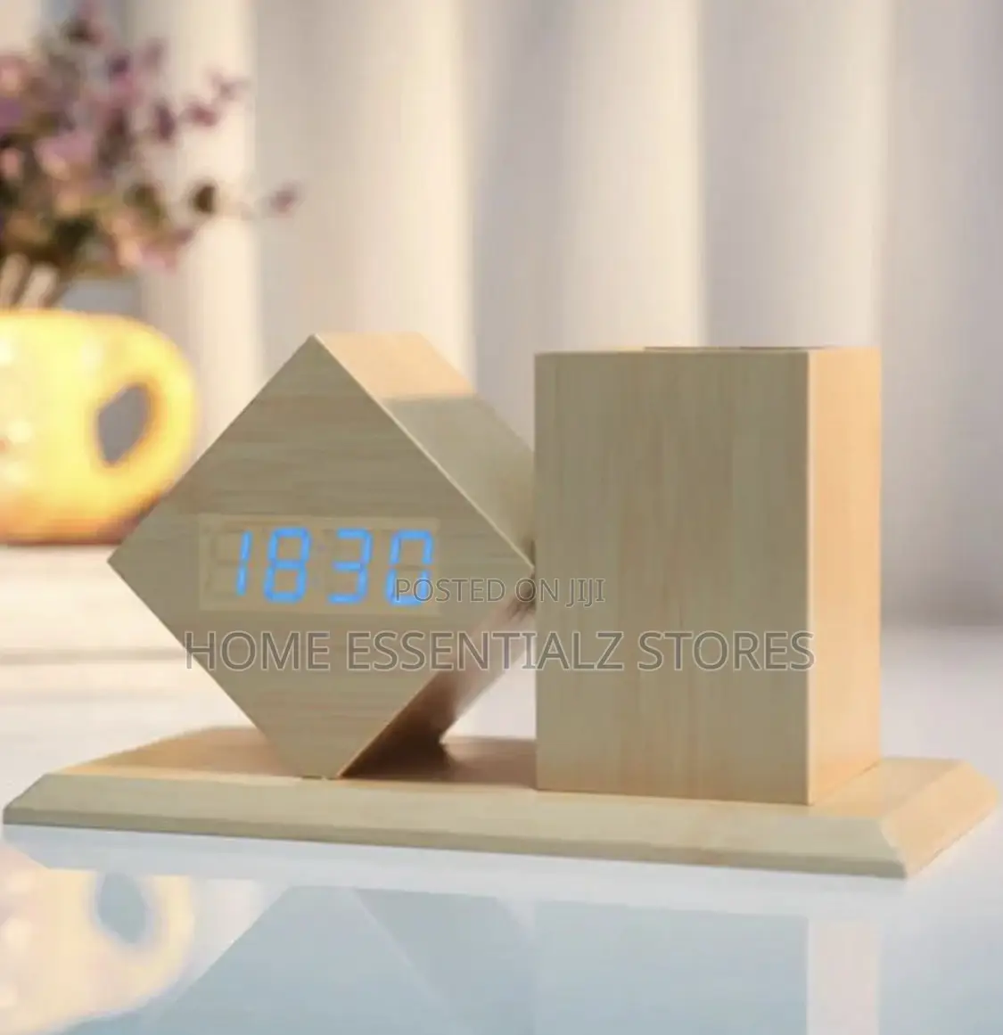 Wooden Digital Led Alarm Table Clock With Pen Holder - Kite and Round