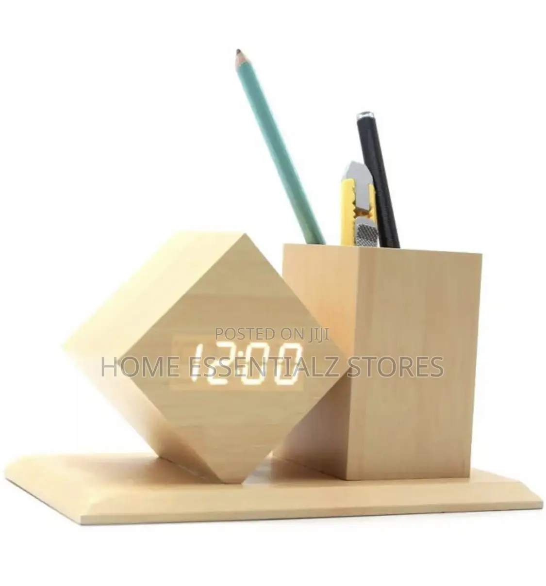 Wooden Digital Led Alarm Table Clock With Pen Holder - Kite and Round