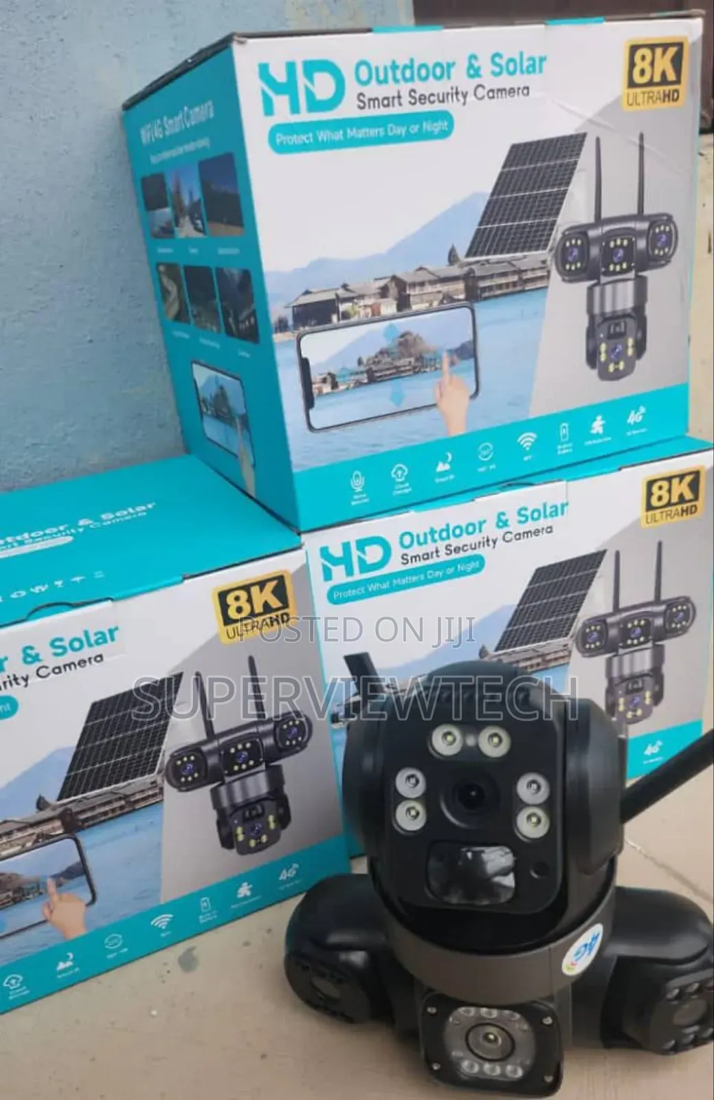 8k Ultra Hd 3 Lens Motion Detection Solar Cctv Camera
