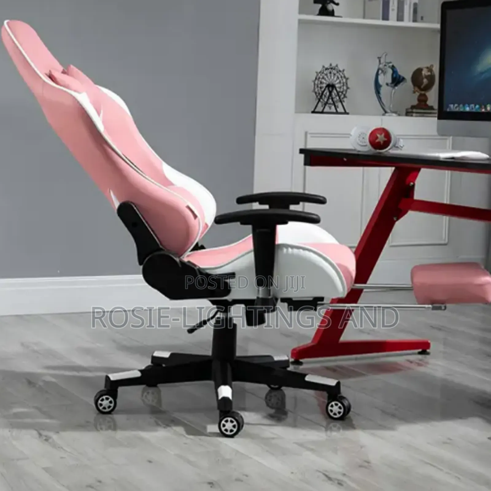 Furgle Gaming Ergonomic Swivel Chair- Pink With Footrest