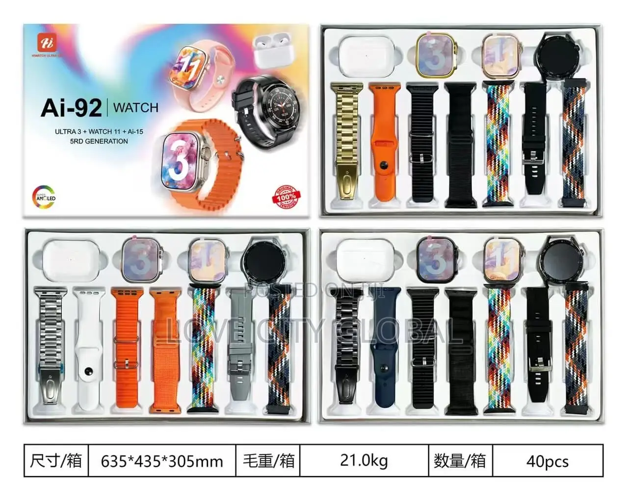 Ai-92 Smart Watch Ultra 3, Watch 11,12, 5rd Gen Airpod Amoled Display