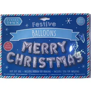 Merry Christmas Balloon Banner - Silver
