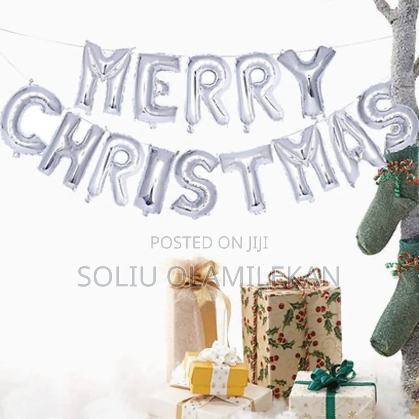 Merry Christmas Balloon Banner - Silver