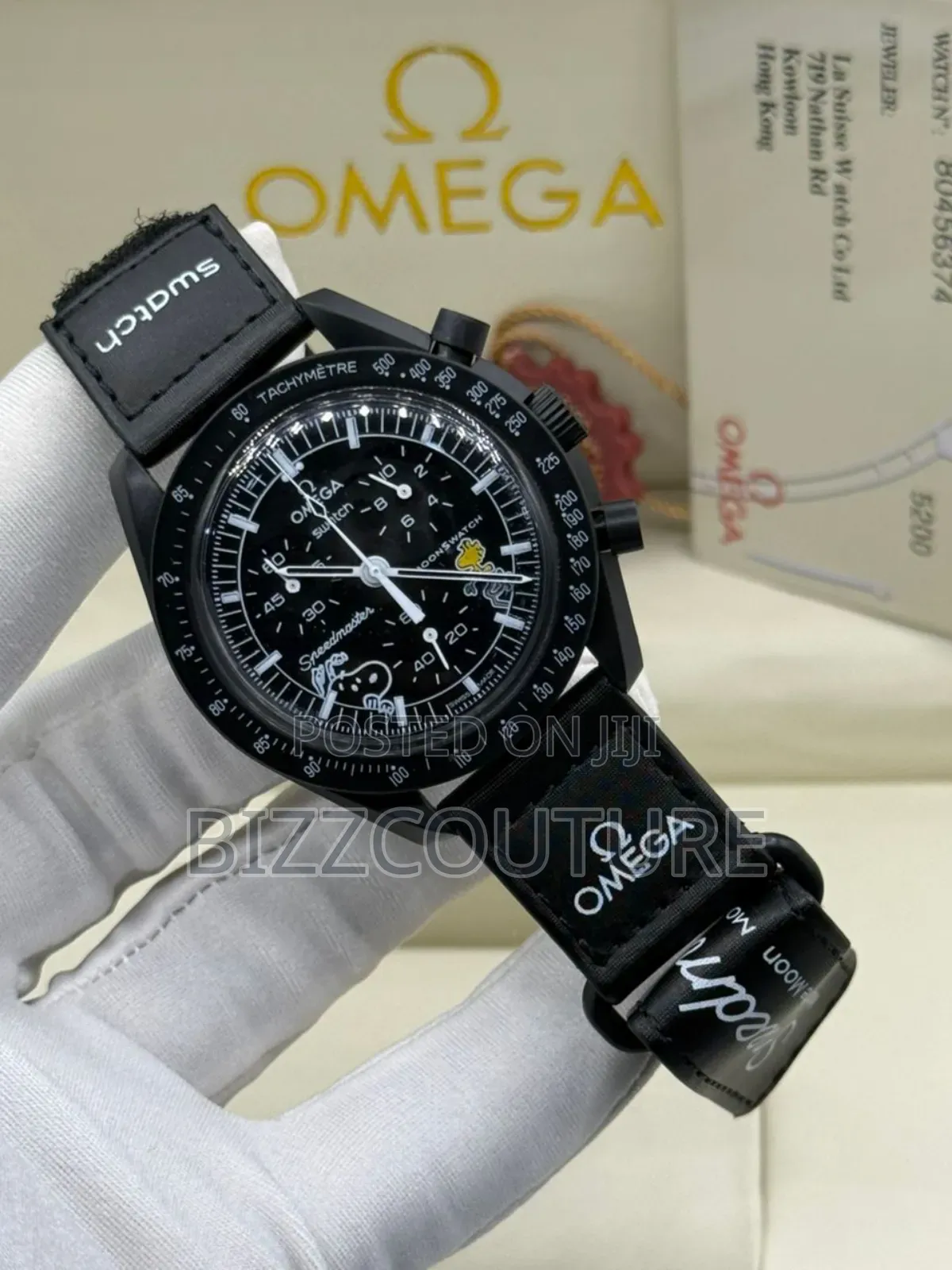 Original Omega Black Faux Leather Strap, Chronograph Quartz Watch