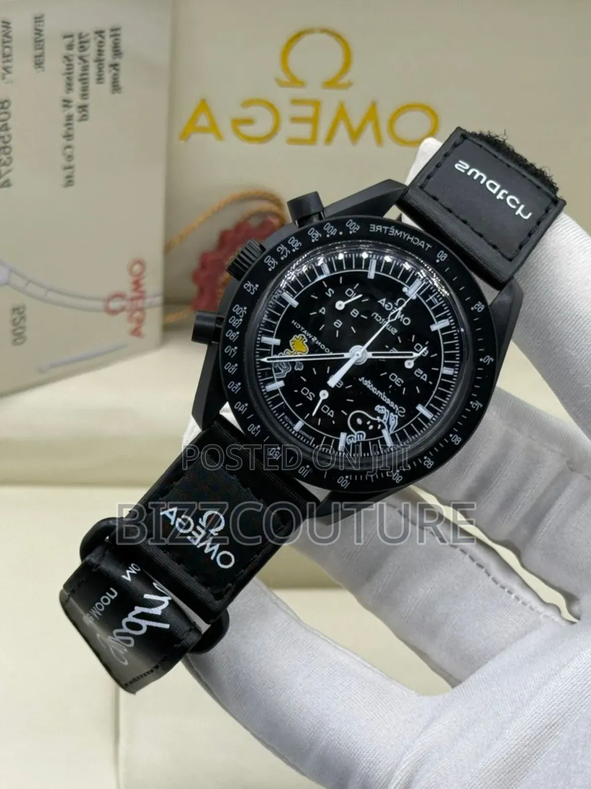 Original Omega Black Faux Leather Strap, Chronograph Quartz Watch