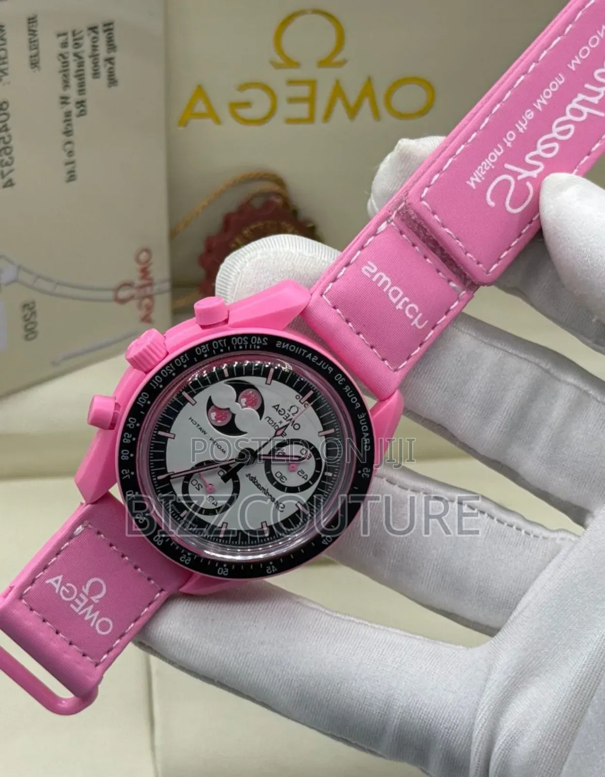 Original Omega Pink Chronograph Quartz Analog Watch in Store