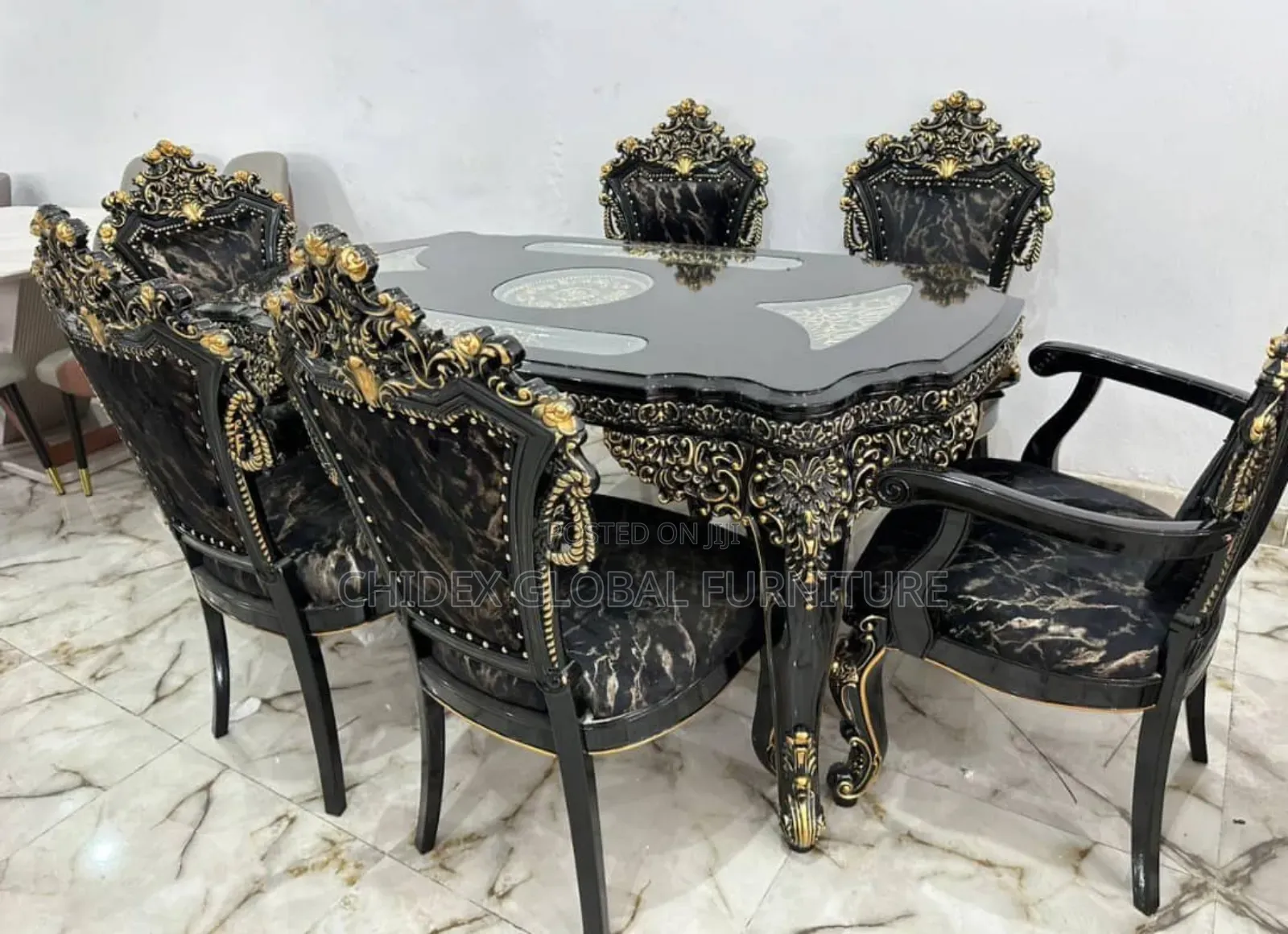 Executive Black Royal Wooden Dining Table Set