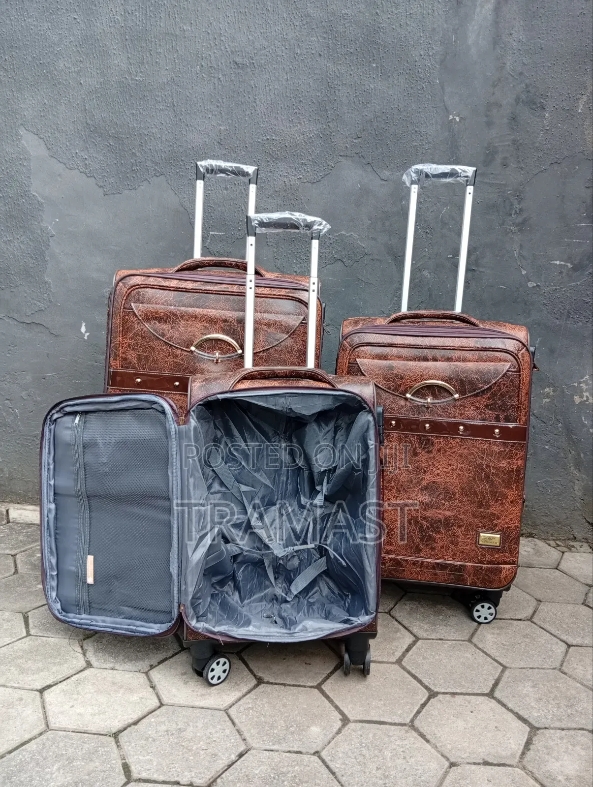 Swiss Polo 3 Set Leather Luggage - Brown