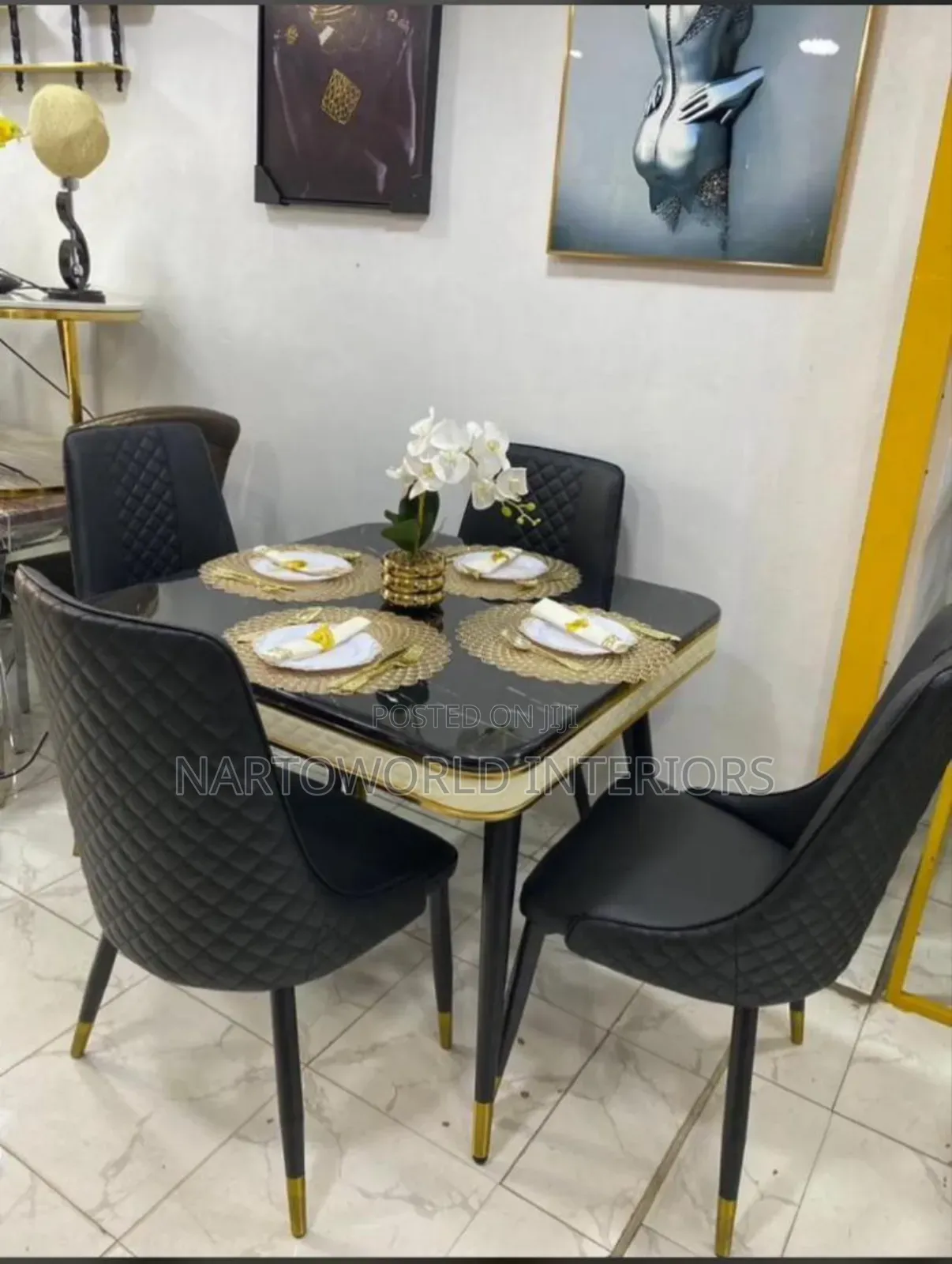 Marble-Touch 4-Seater Dining Set