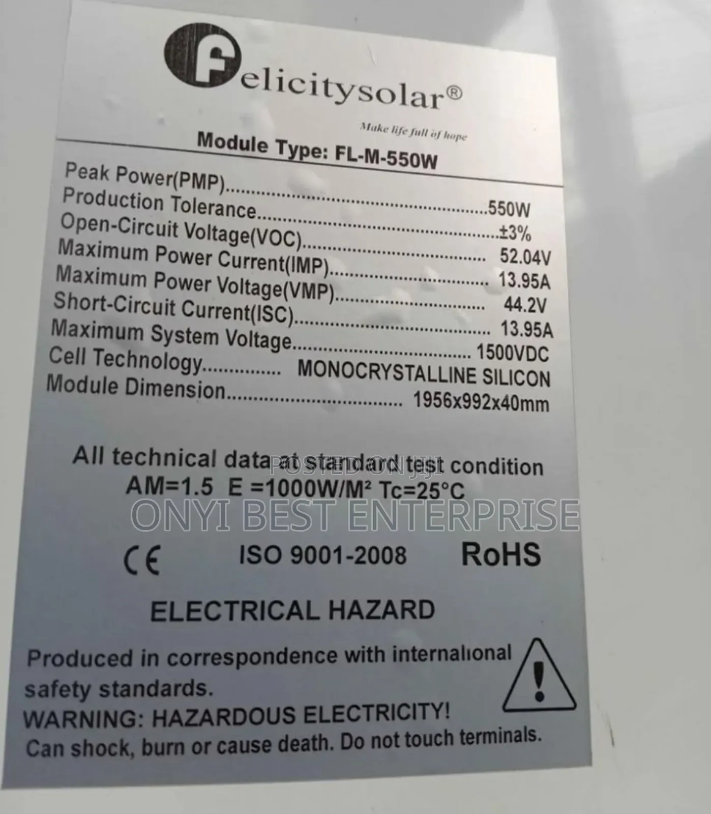 Felicity Mono Solar Panels 550watts