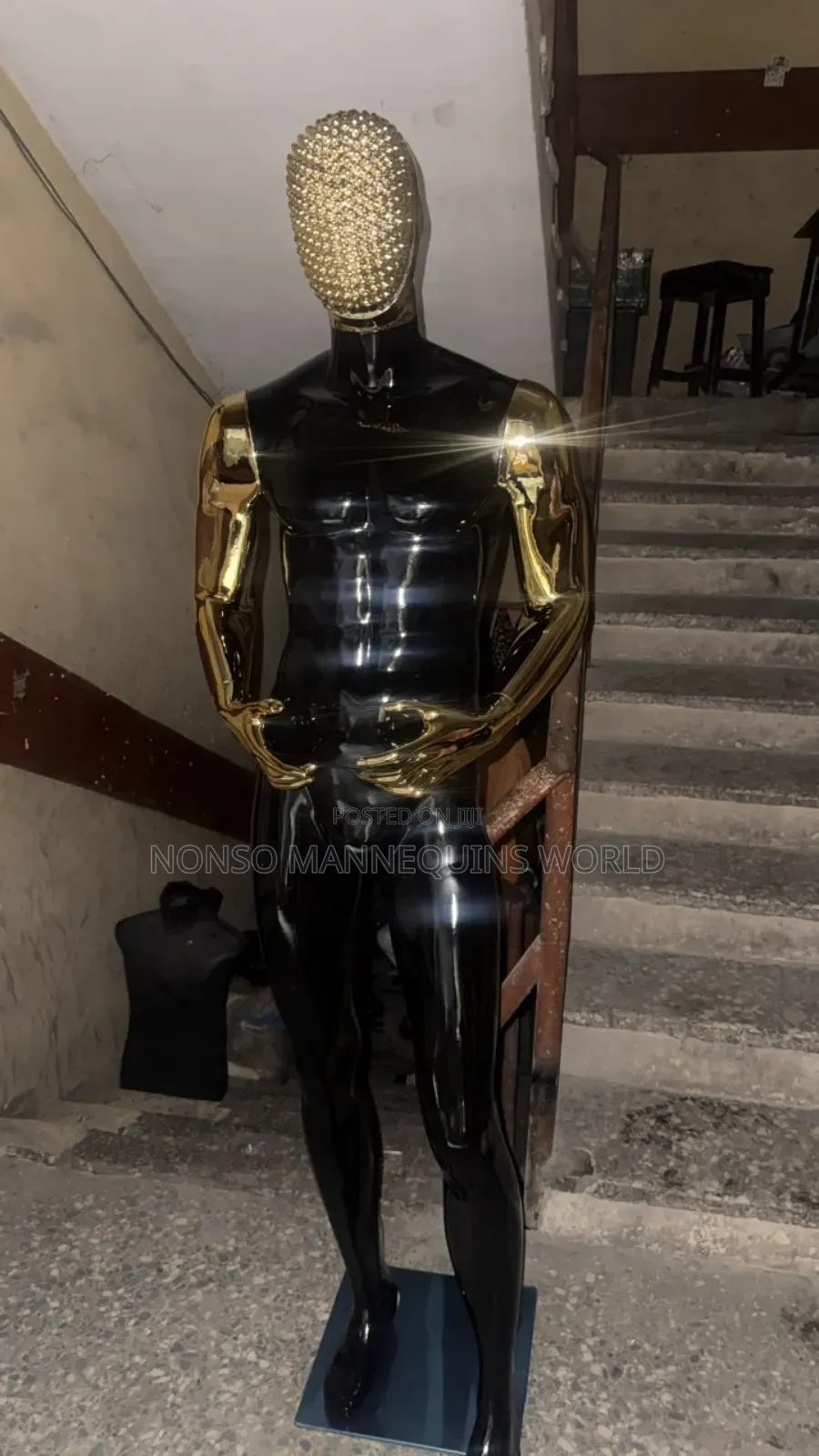 Stone Face Black And Gold Chrome Male Mannequin