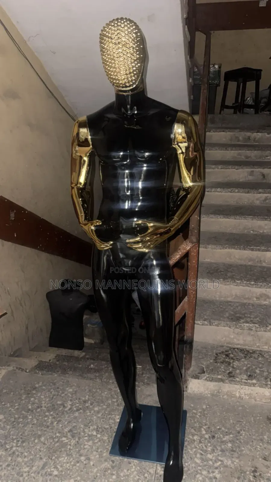 Stone Face Black And Gold Chrome Male Mannequin