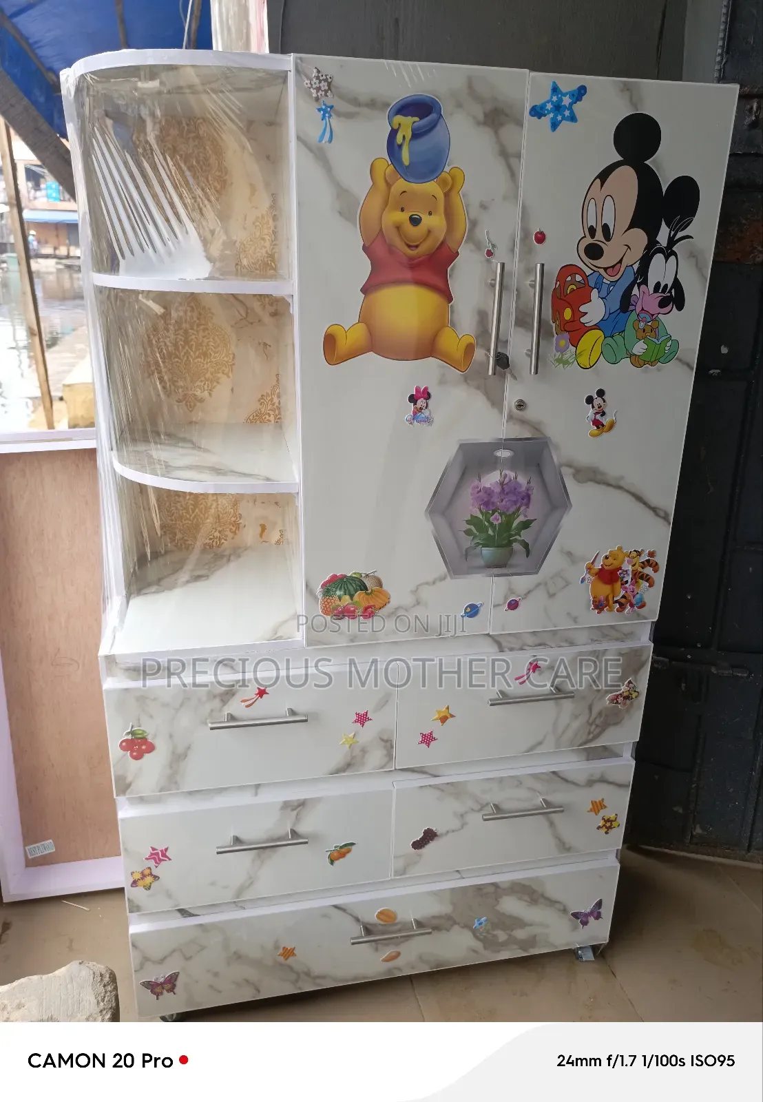 Big Wide 7 Doors Baby Wooden With 3 Layer Storage