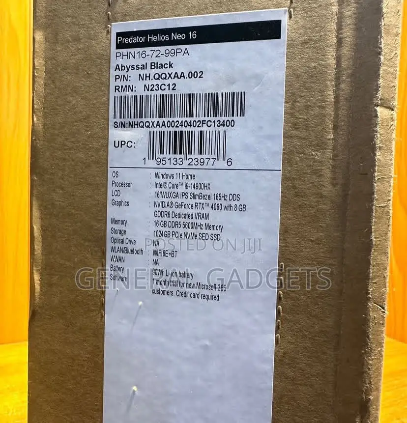 New Laptop Acer Predator Helios Neo 16 16GB Intel Core I9 SSD 1T