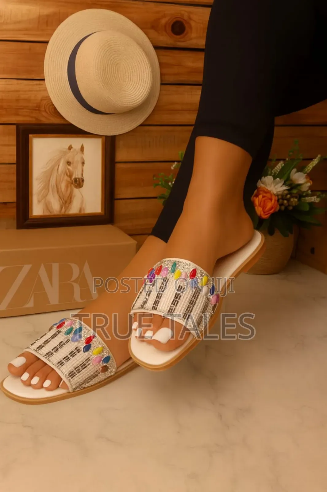 Women's Embellished Flat Colorful Beaded  Slippers Sizes 37 To 42