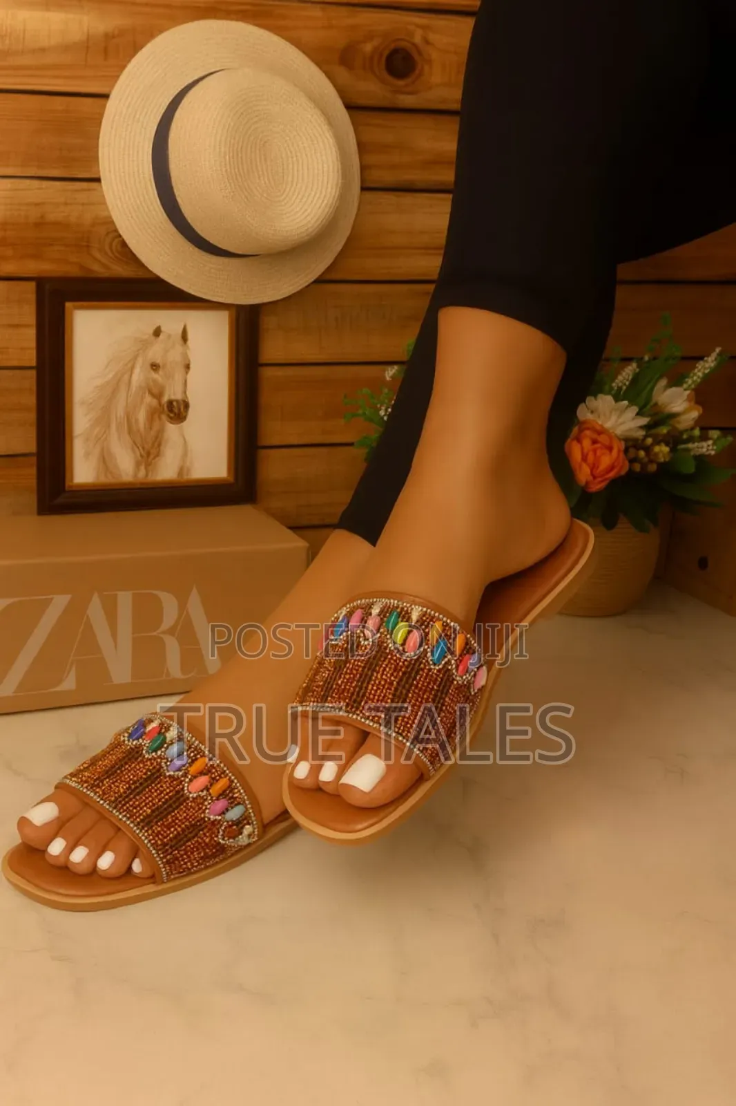 Women's Embellished Flat Colorful Beaded  Slippers Sizes 37 To 42