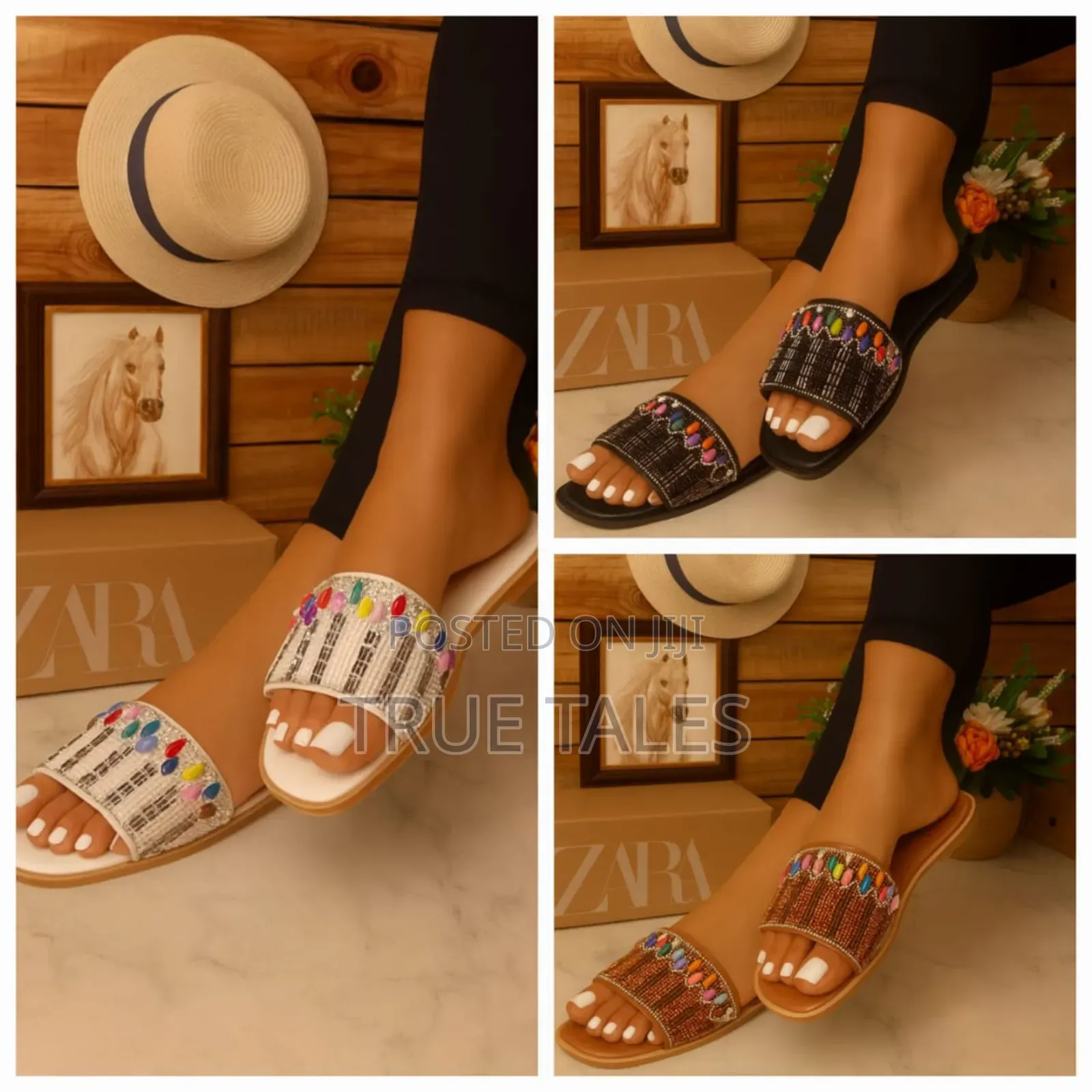 Women's Embellished Flat Colorful Beaded  Slippers Sizes 37 To 42