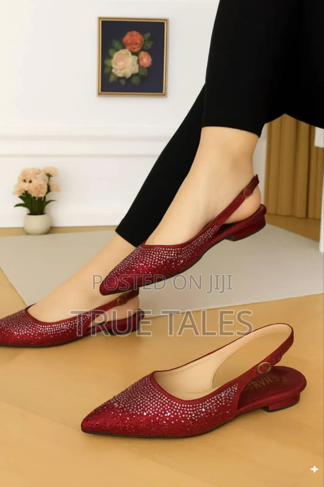 Classy Rhinestone Slingback Pointed Toe Low Flat Sandals. Sizes 37-42