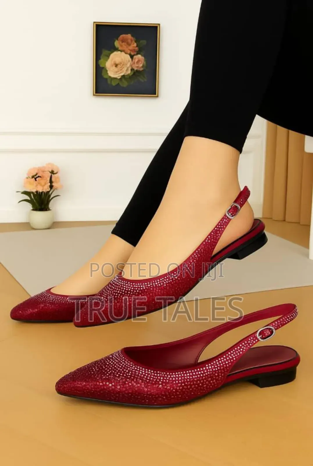 Classy Rhinestone Slingback Pointed Toe Low Flat Sandals. Sizes 37-42
