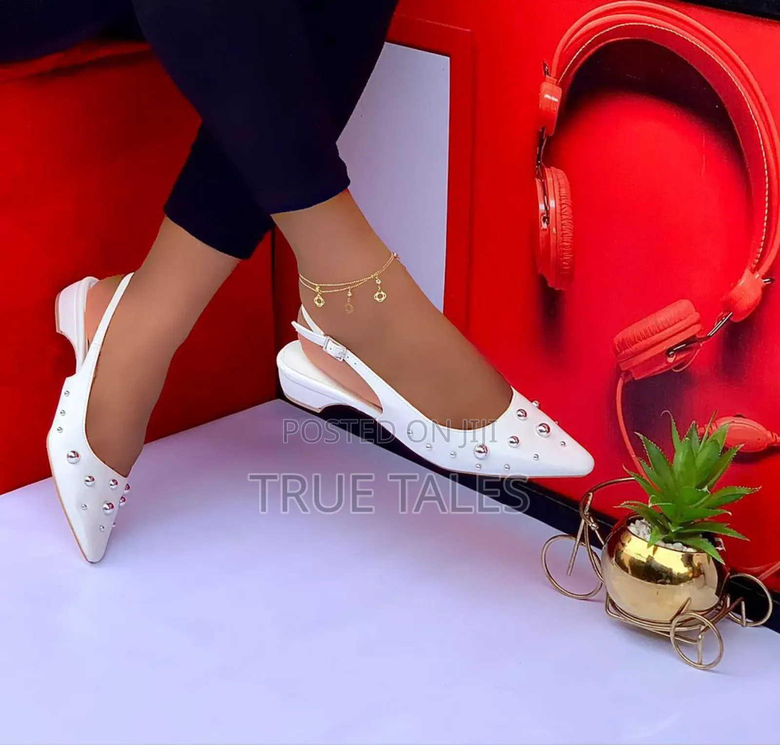 Classy And Chic Studded Slingback Pointed Toe Low Heel Sandal.